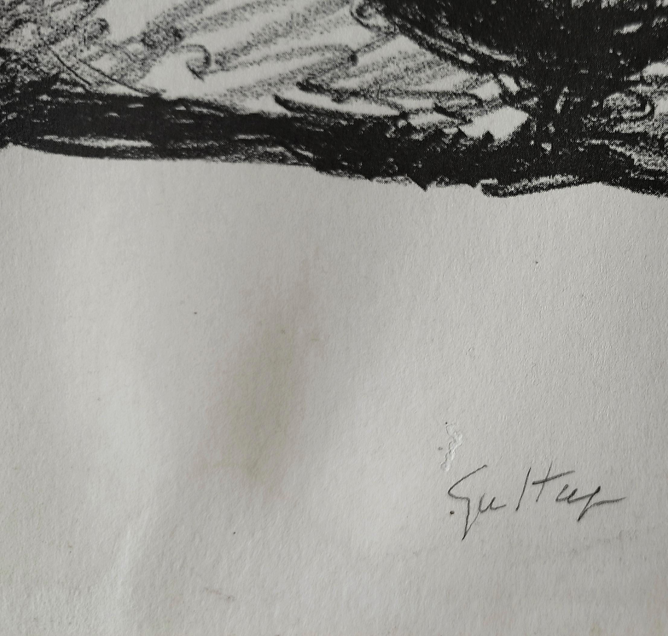 Lithographie sur papier signée Guttuso et portant le cachet de l'imprimeur, encadrée