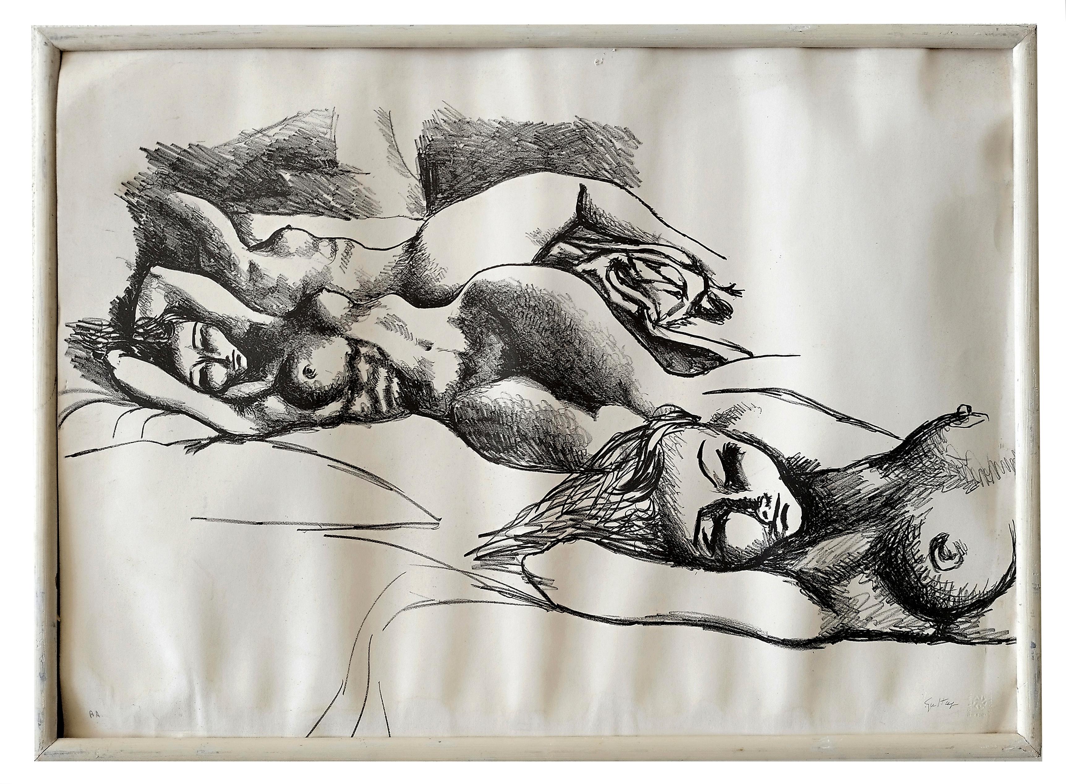 Nude Print Renato Guttuso - NUDO LISTERED - Lithographie sur papier signée en bas à droite
