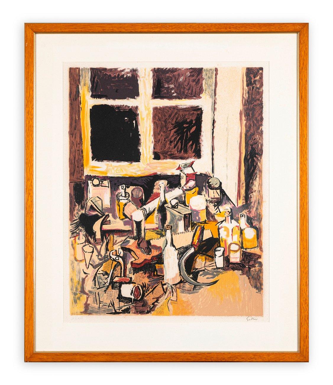 Renato Guttuso (1912-1987)- Oggetti sul tavolo e finestra di sera- litografía en venta 2