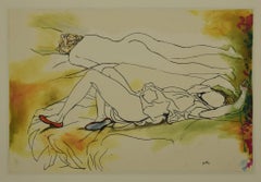 Femme allongée - Impression offset vintage d'après Renato Guttuso - fin du XXe siècle