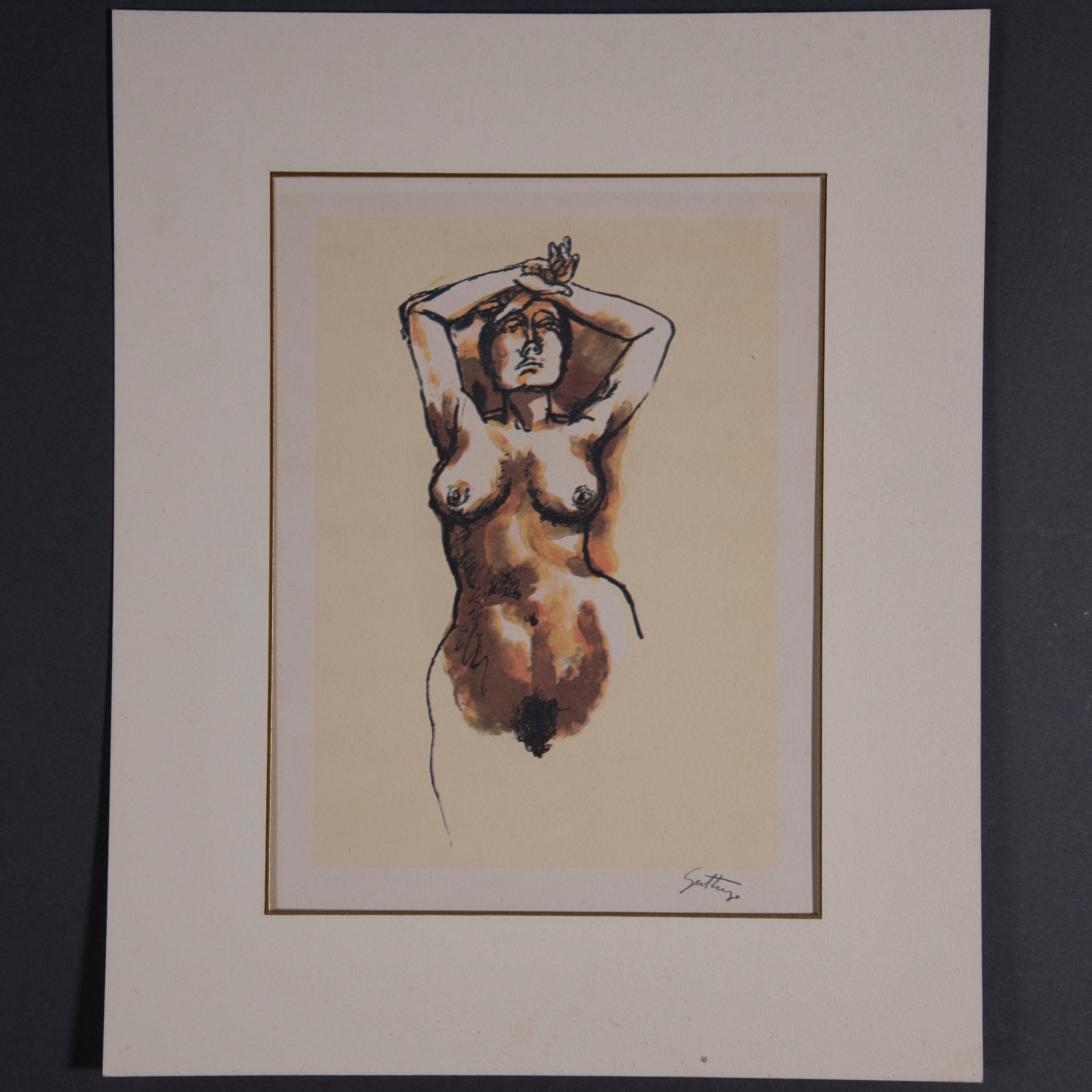 Paper Renato Guttuso Signed and Colored Nude Etching