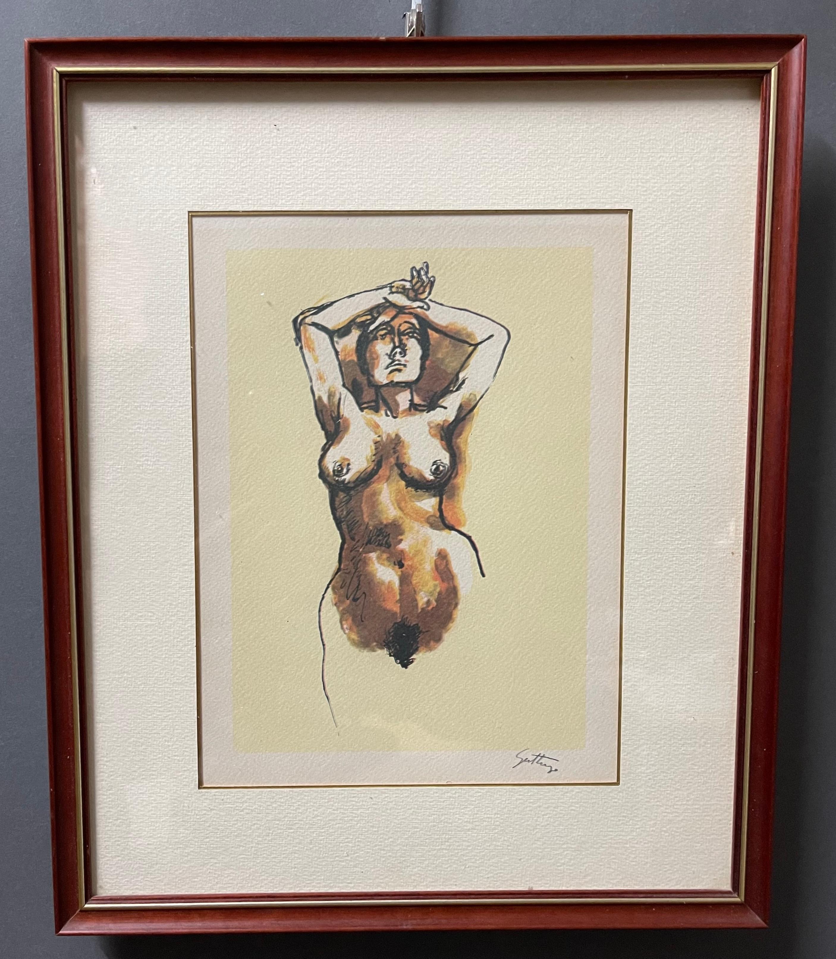 Renato Guttuso Signed and Colored Nude Etching For Sale 1