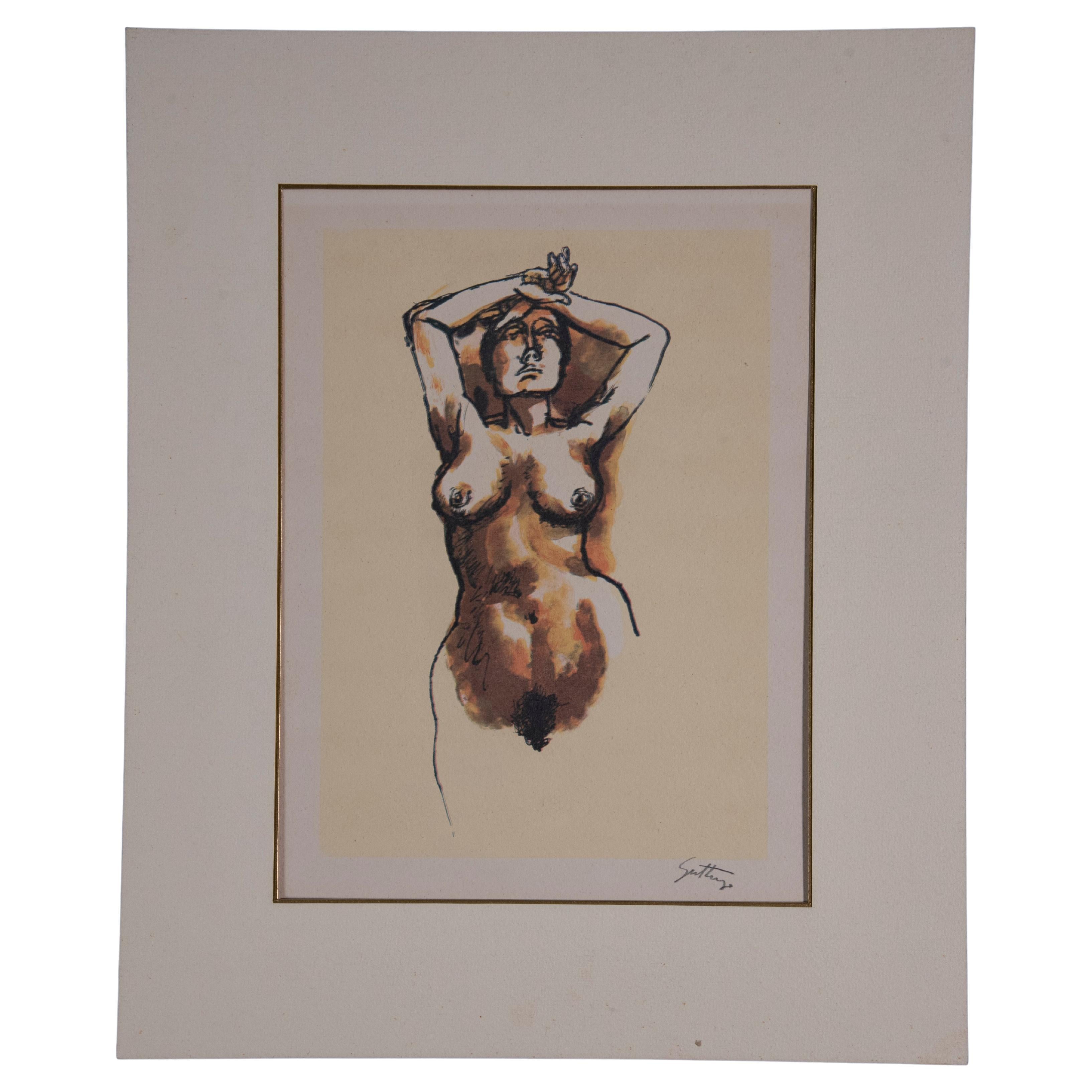 Renato Guttuso Signed and Colored Nude Etching For Sale