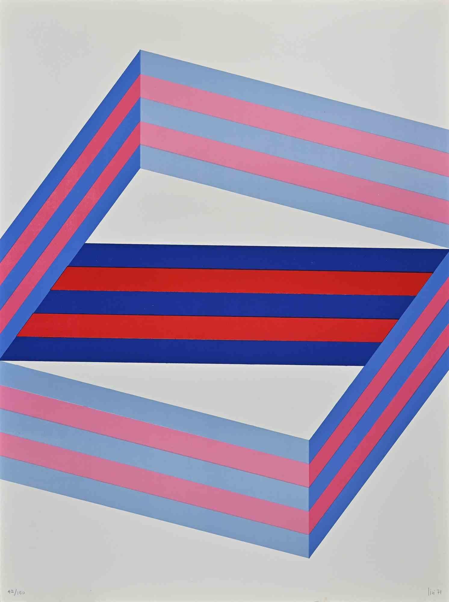 Perspective is a lithograph realized by Renato Livi in 1971.

Hand-signed and dated on the lower right margin.

Numbered on the lower left margin. Edition of 150 prints.

Abstract composition on the tones of blue and pink, harmoniously realized by