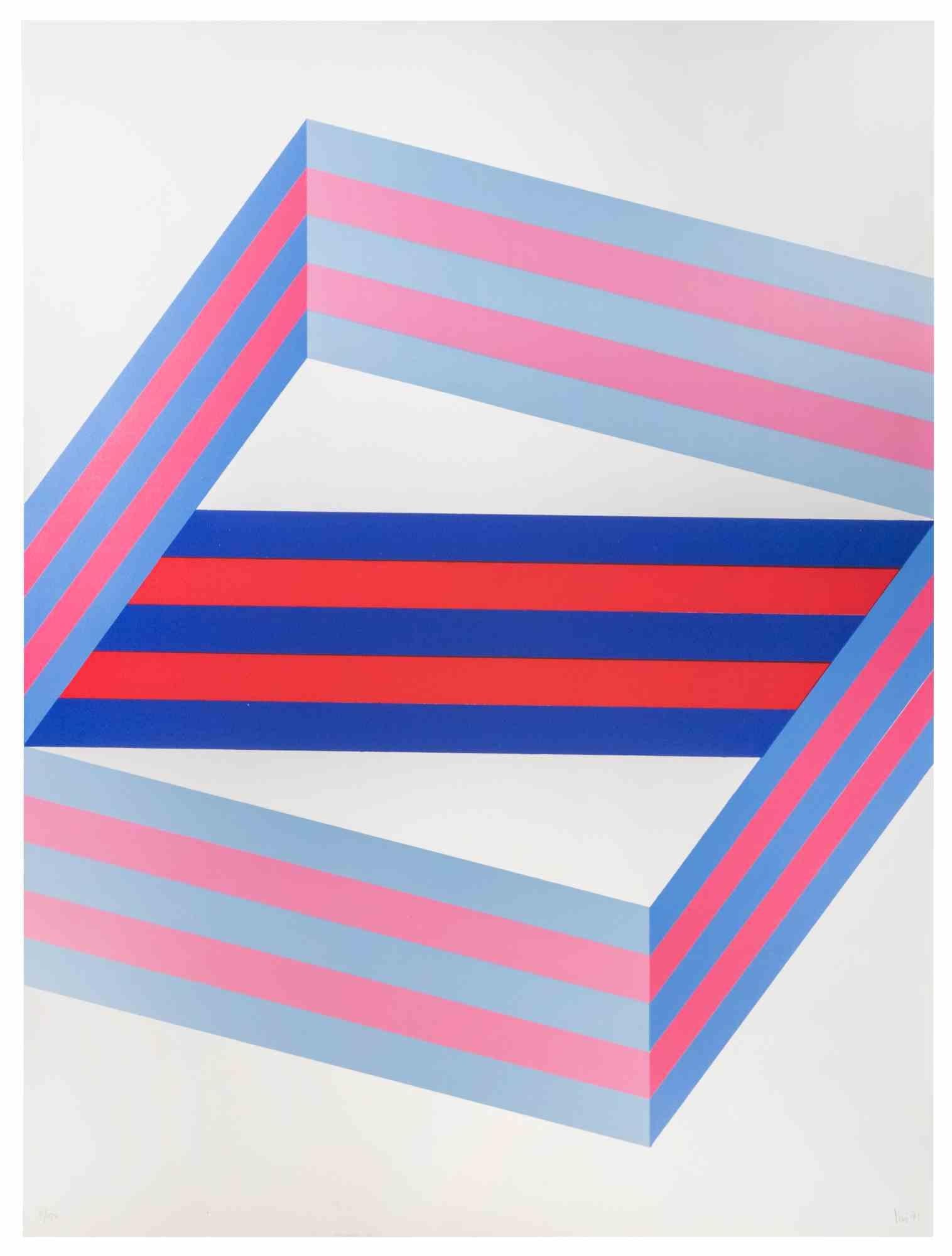 Perspective is a lithograph realized by Renato Livi in 1971.

Hand-signed and dated on the lower right margin.

Numbered on the lower left margin. Edition 6/150.

Abstract composition on the tones of blue and pink, harmoniously realised by mastery