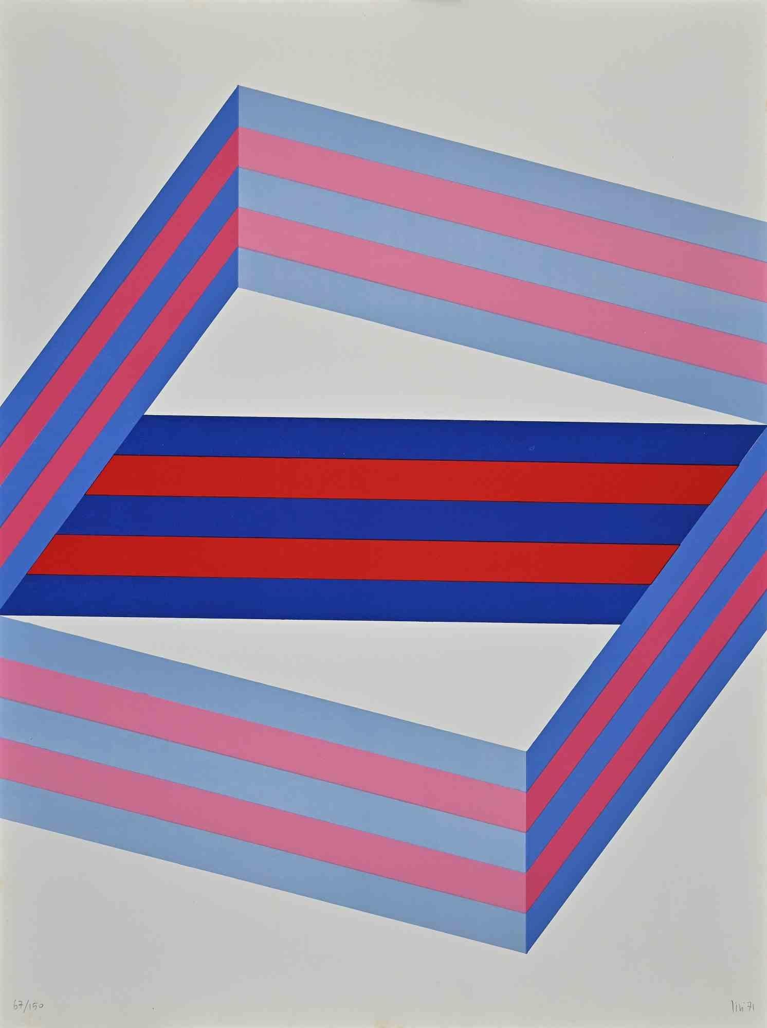 Perspective is a lithograph realized by Renato Livi in 1971.

Hand-signed and dated on the lower right margin.

Numbered on the lower left margin. Edition of 150 prints.

Abstract composition on the tones of blue and pink, harmoniously realized by