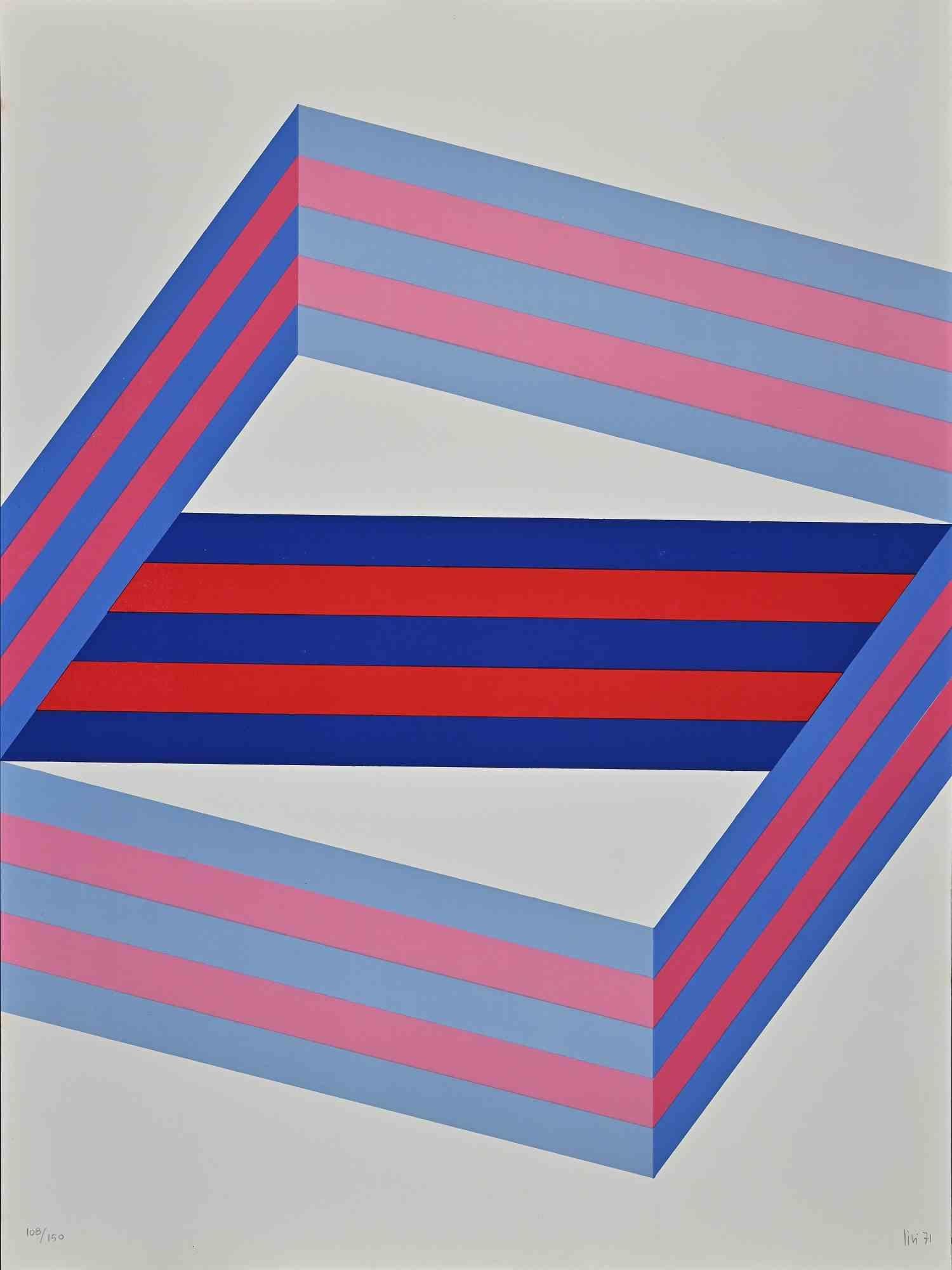 Perspective is a lithograph realized by Renato Livi in 1971.

Hand-signed and dated on the lower right margin.

Numbered on the lower left margin. Edition of 150 prints.

Abstract composition on the tones of blue and pink, harmoniously realized by