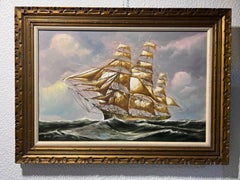 Listed Italian Artist Renato Longanesi Large oil painting on canvas Clipper ship