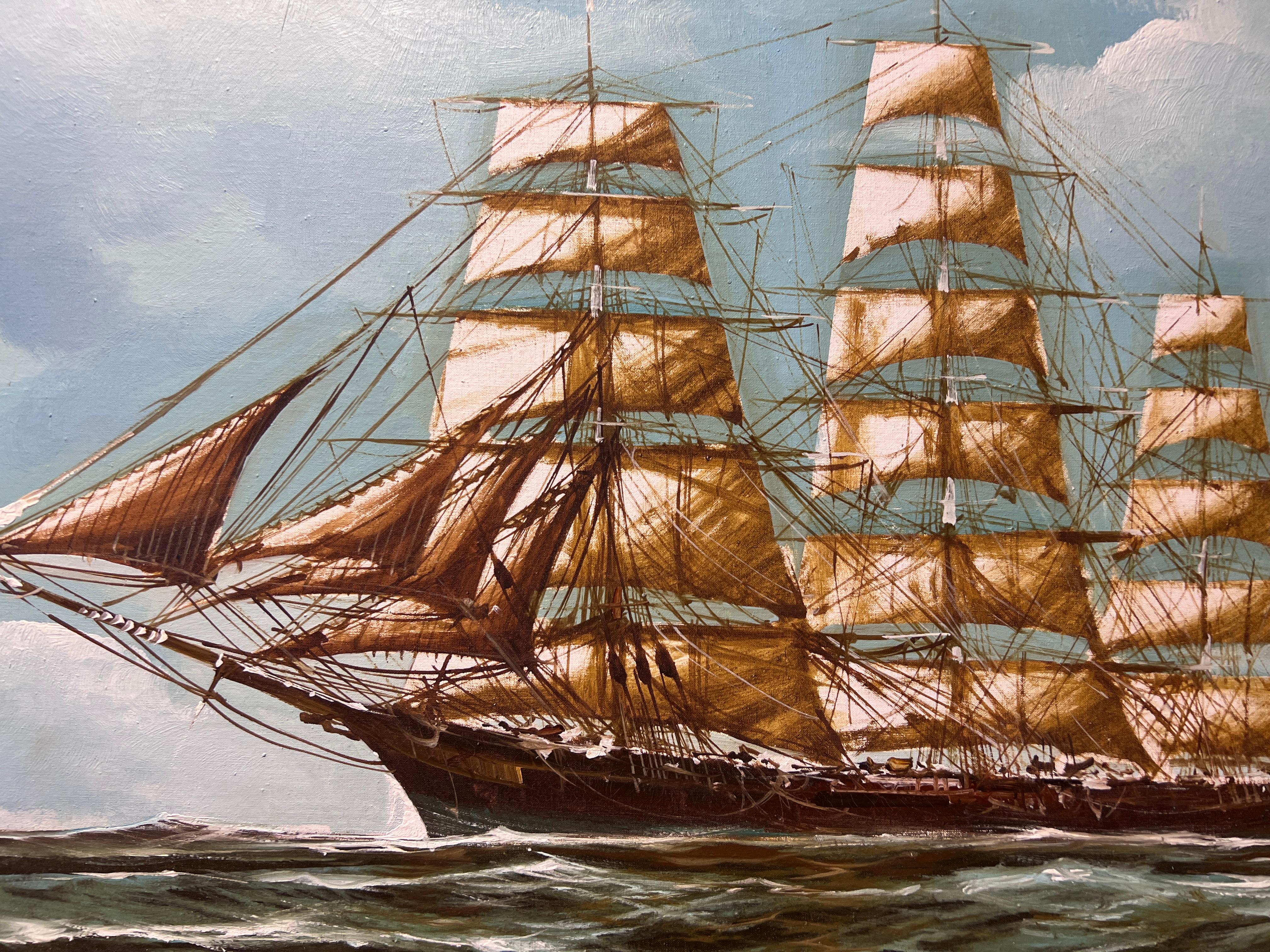 Listed Italian Artist Renato Longanesi Large oil painting on canvas Clipper ship For Sale 1
