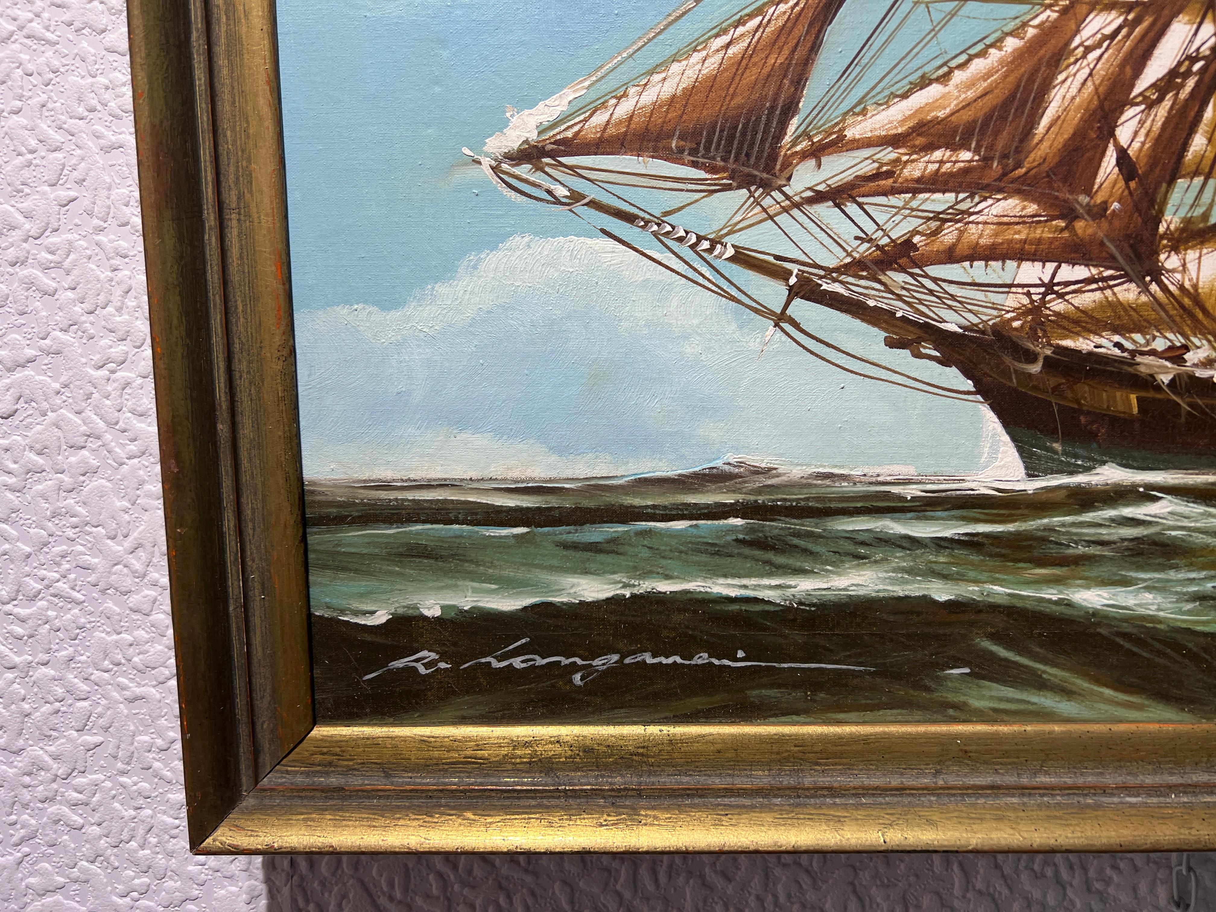 Grande peinture à l'huile sur toile Clipper ship de l'artiste italien Renato Longanesi répertorié en vente 2