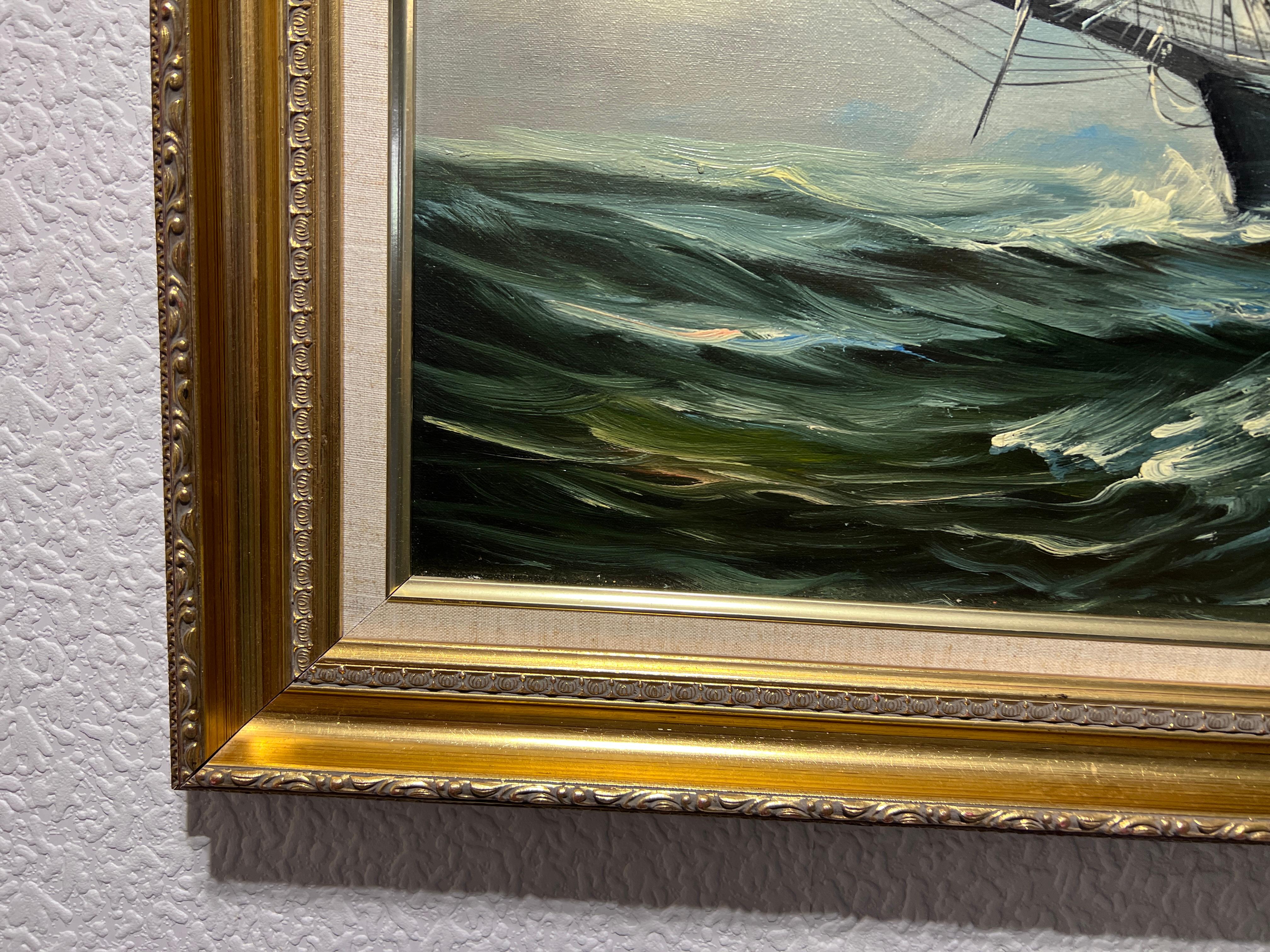 Cotizado Artista italiano Renato Longanesi Gran óleo sobre lienzo Barco clíper en venta 2