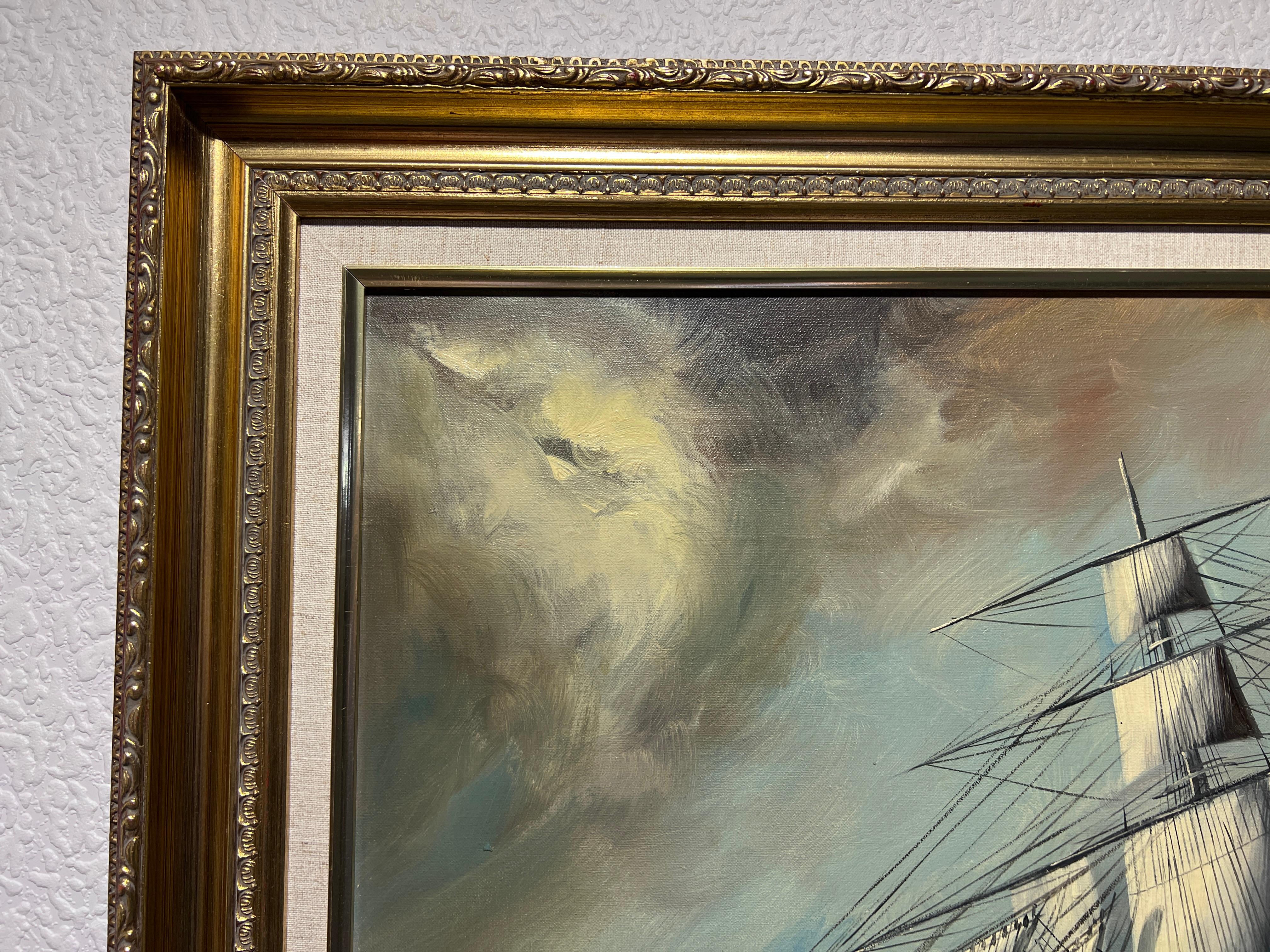 Cotizado Artista italiano Renato Longanesi Gran óleo sobre lienzo Barco clíper en venta 3