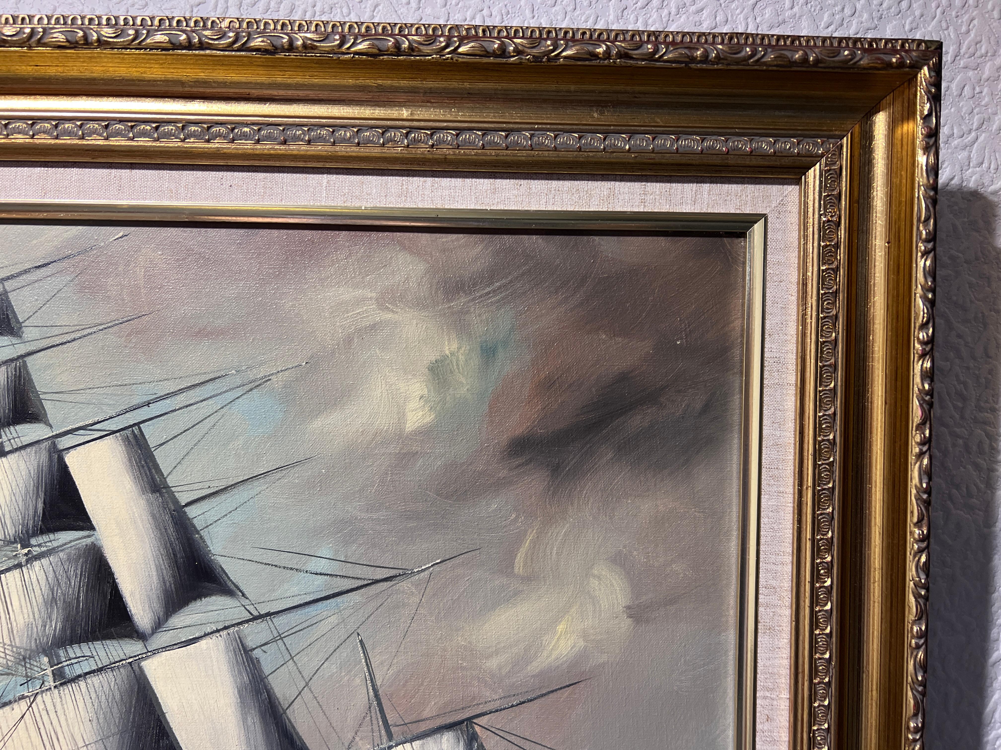 Cotizado Artista italiano Renato Longanesi Gran óleo sobre lienzo Barco clíper en venta 4