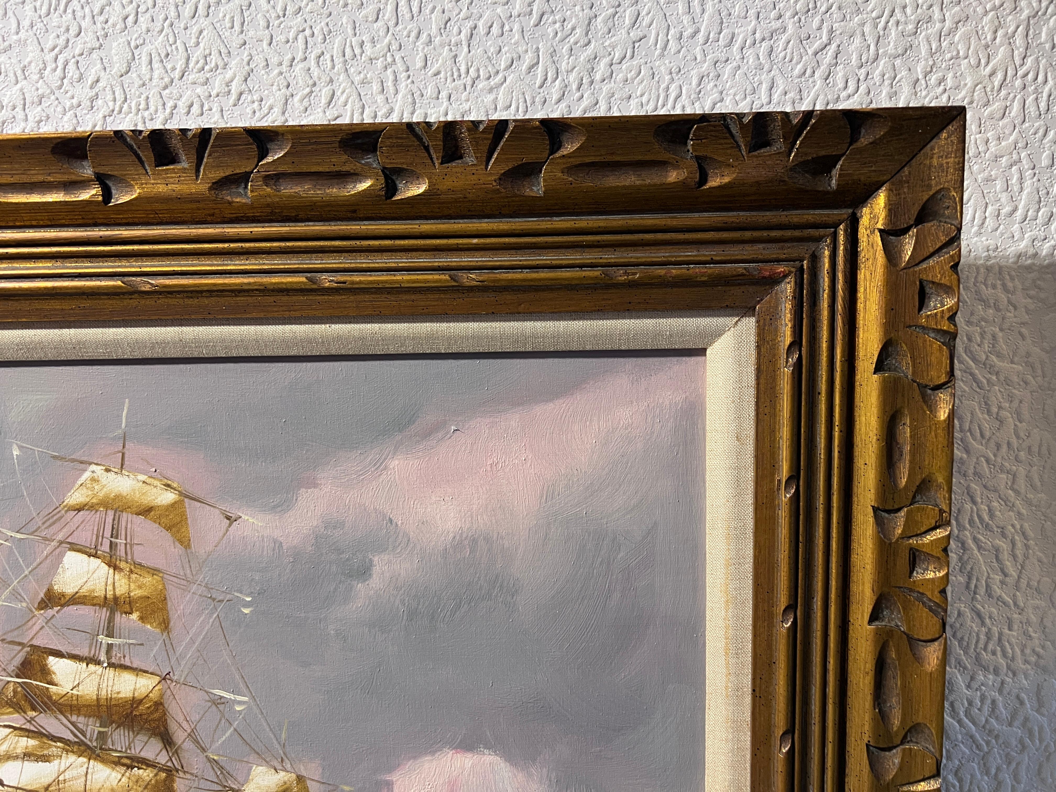 Cotizado Artista italiano Renato Longanesi Gran óleo sobre lienzo Barco clíper 5