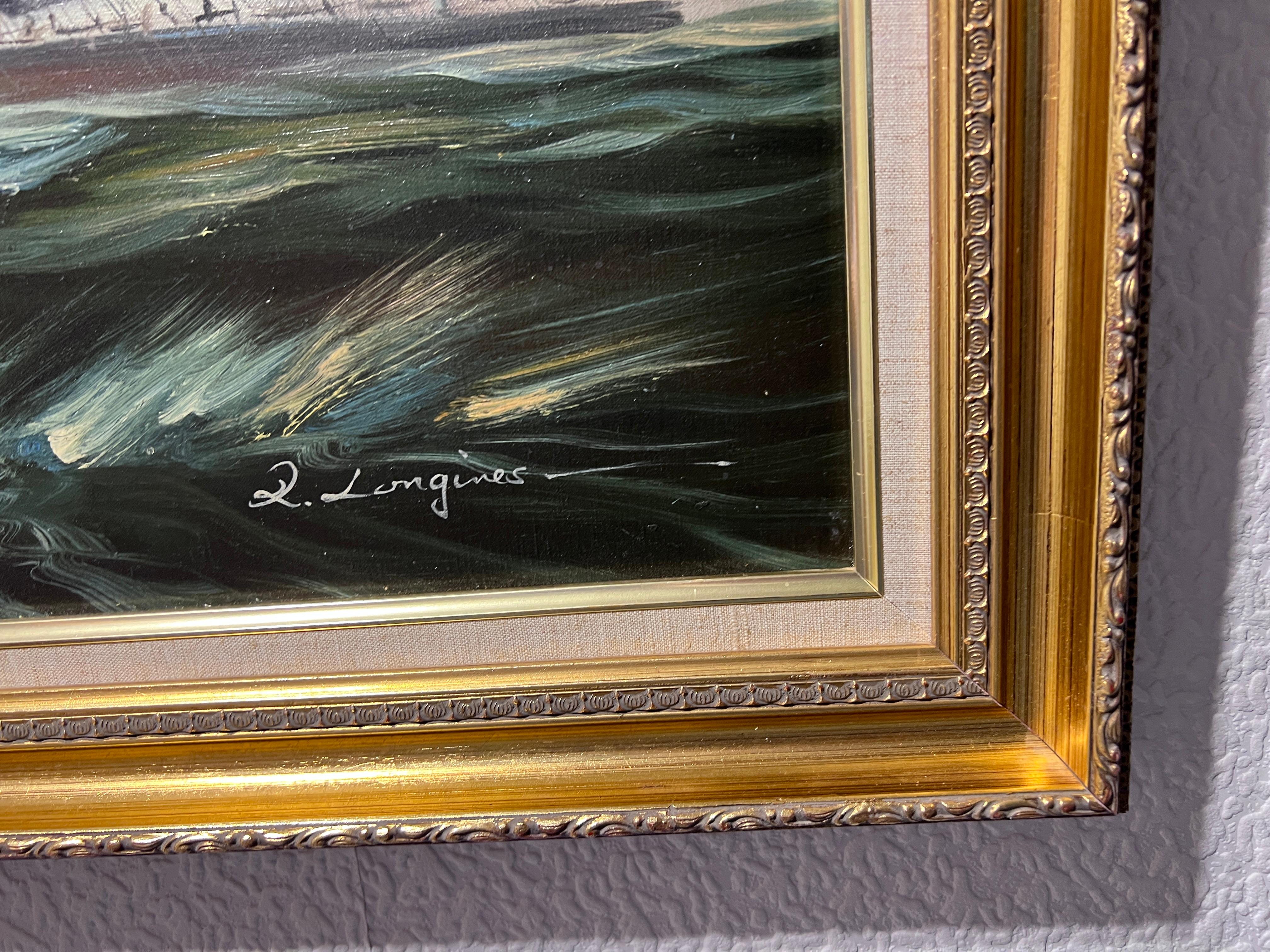 Cotizado Artista italiano Renato Longanesi Gran óleo sobre lienzo Barco clíper en venta 5