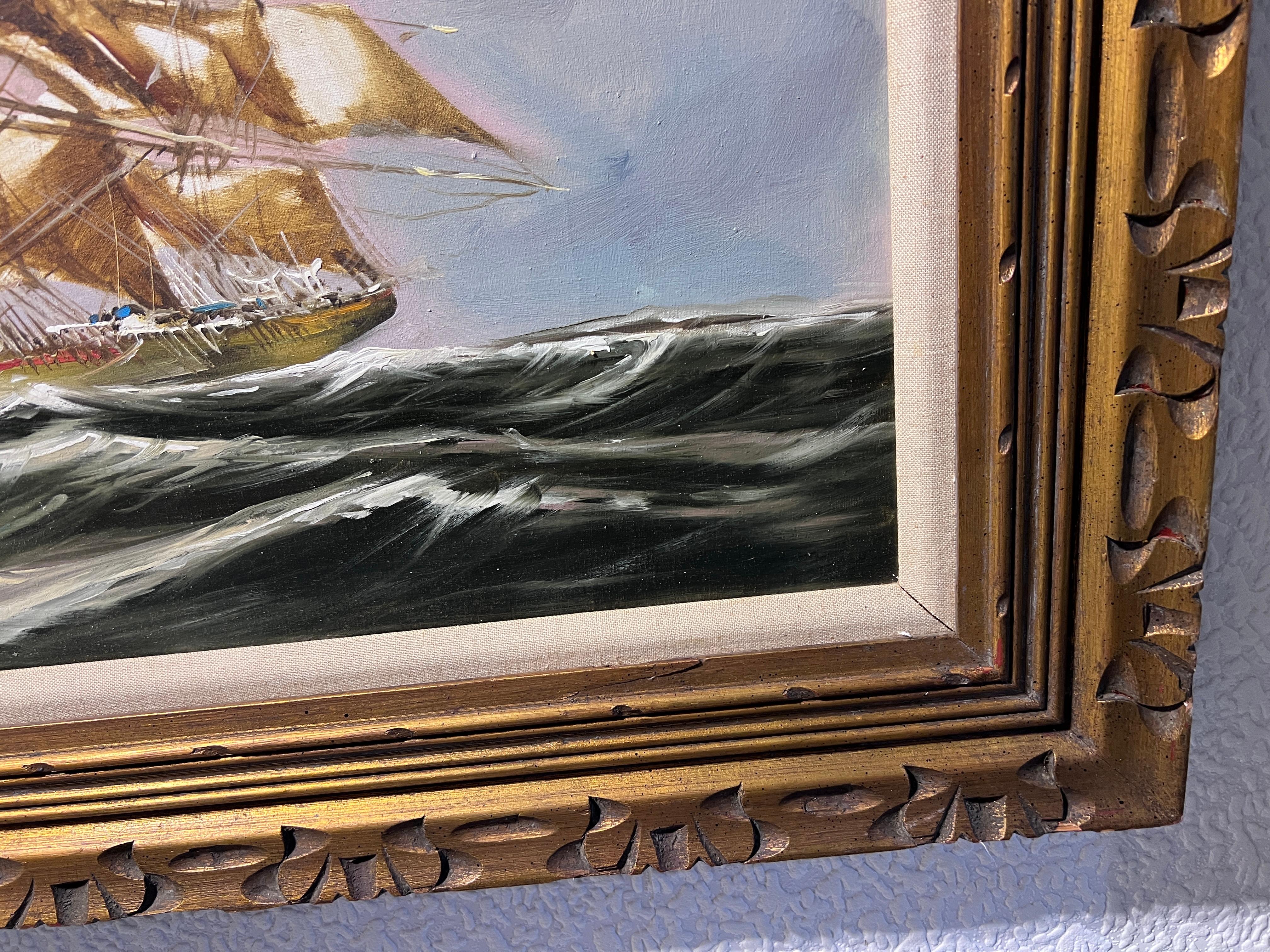 Cotizado Artista italiano Renato Longanesi Gran óleo sobre lienzo Barco clíper 6
