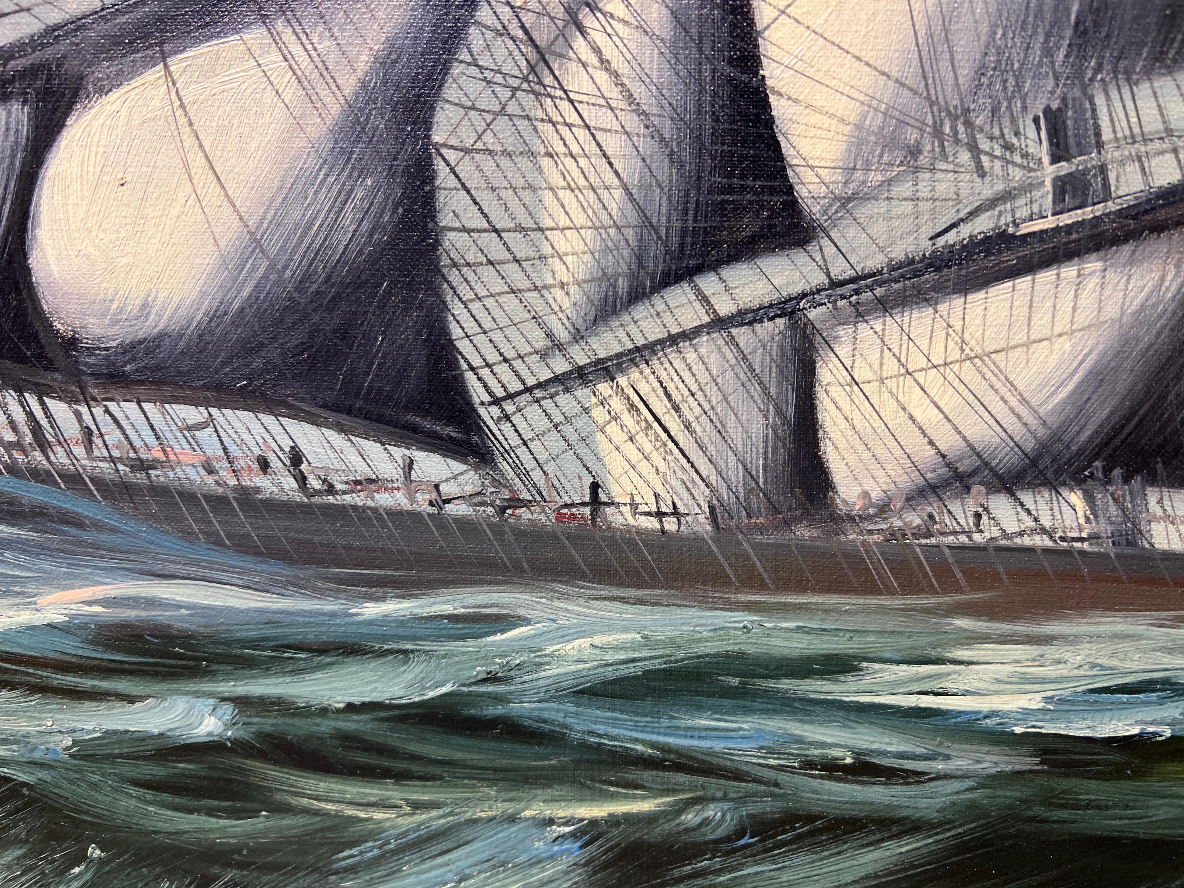 Cotizado Artista italiano Renato Longanesi Gran óleo sobre lienzo Barco clíper en venta 7