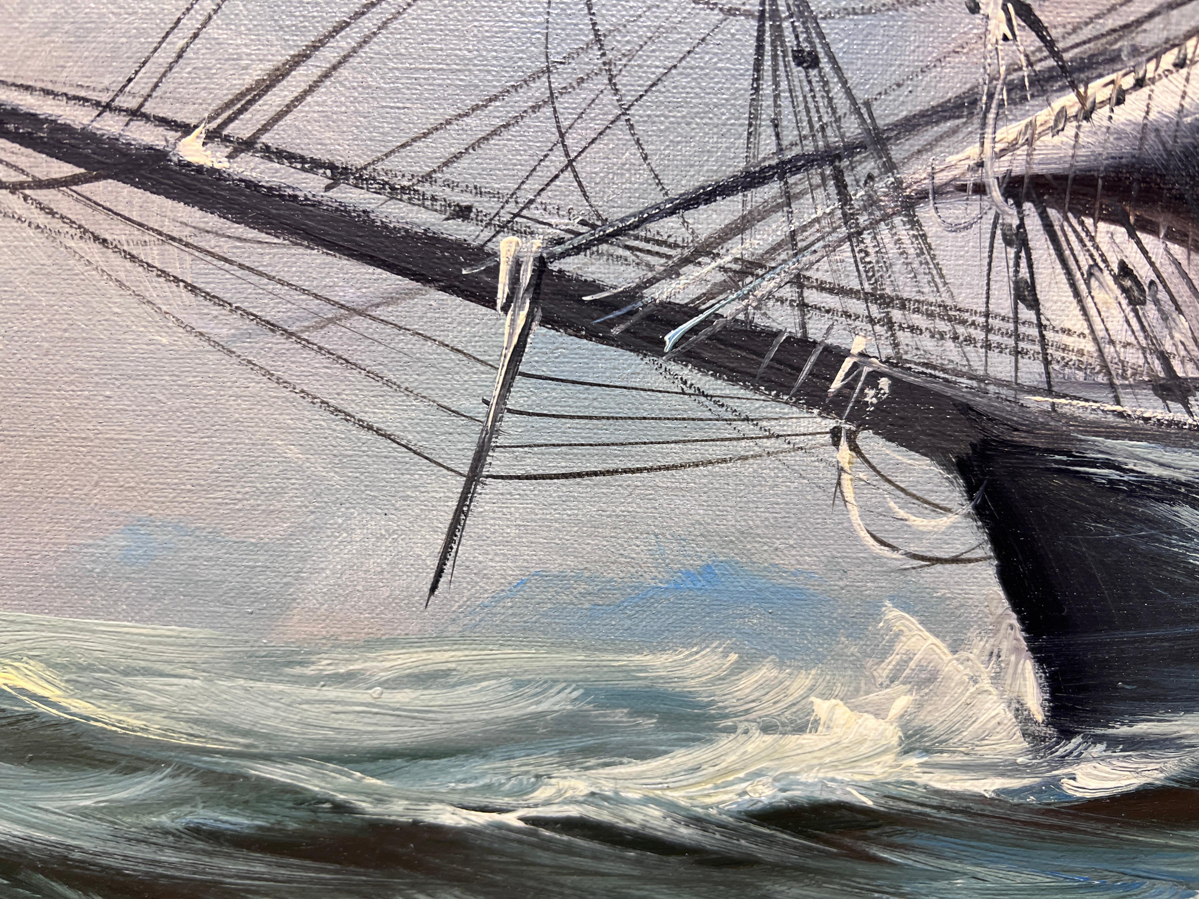 Cotizado Artista italiano Renato Longanesi Gran óleo sobre lienzo Barco clíper en venta 8