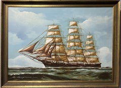Vintage Listed Italian Artist Renato Longanesi Large oil painting on canvas Clipper ship