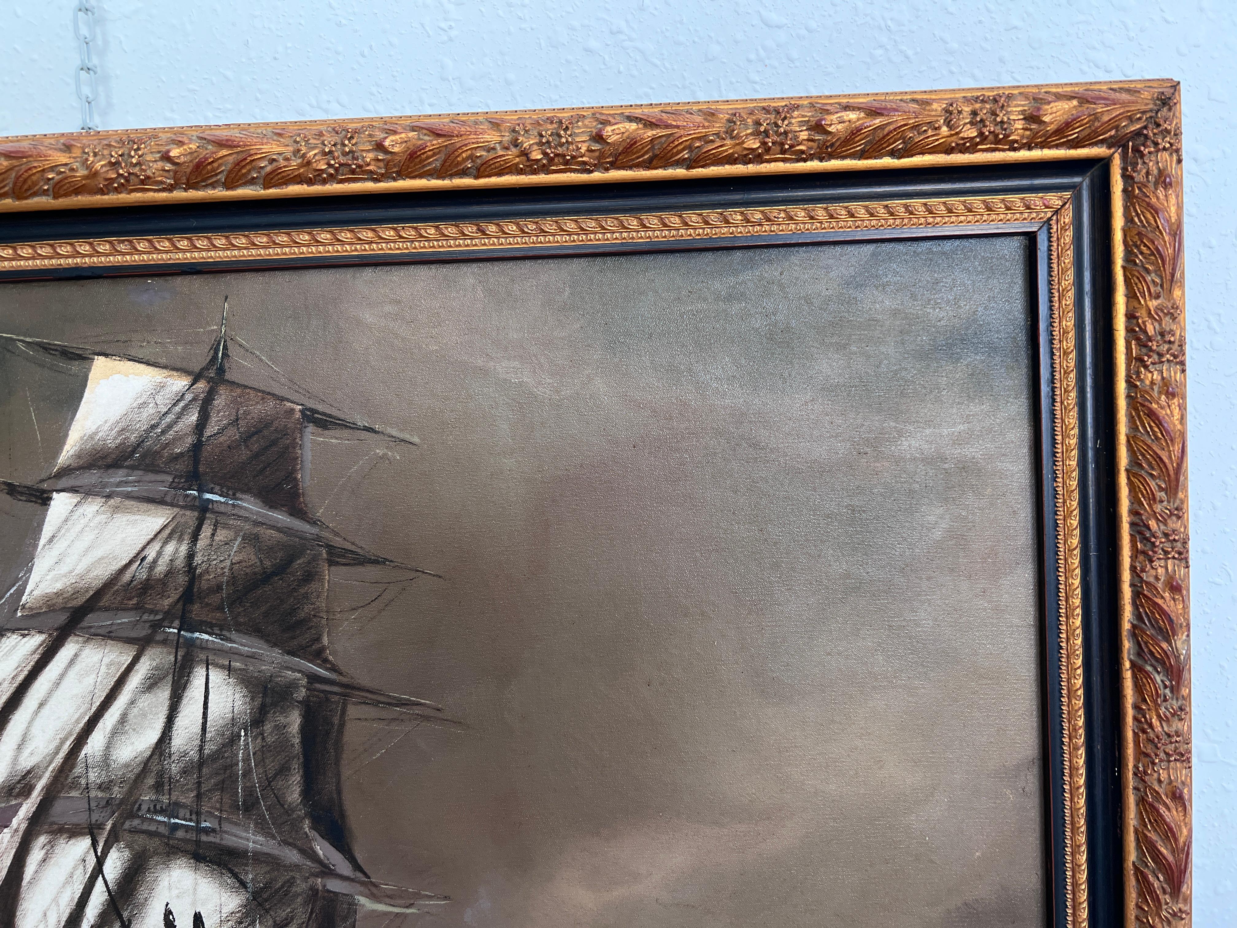 Renato Longanesi - Original Vintage Oil Painting Clipper Ship Stormy Sea Framed For Sale 6