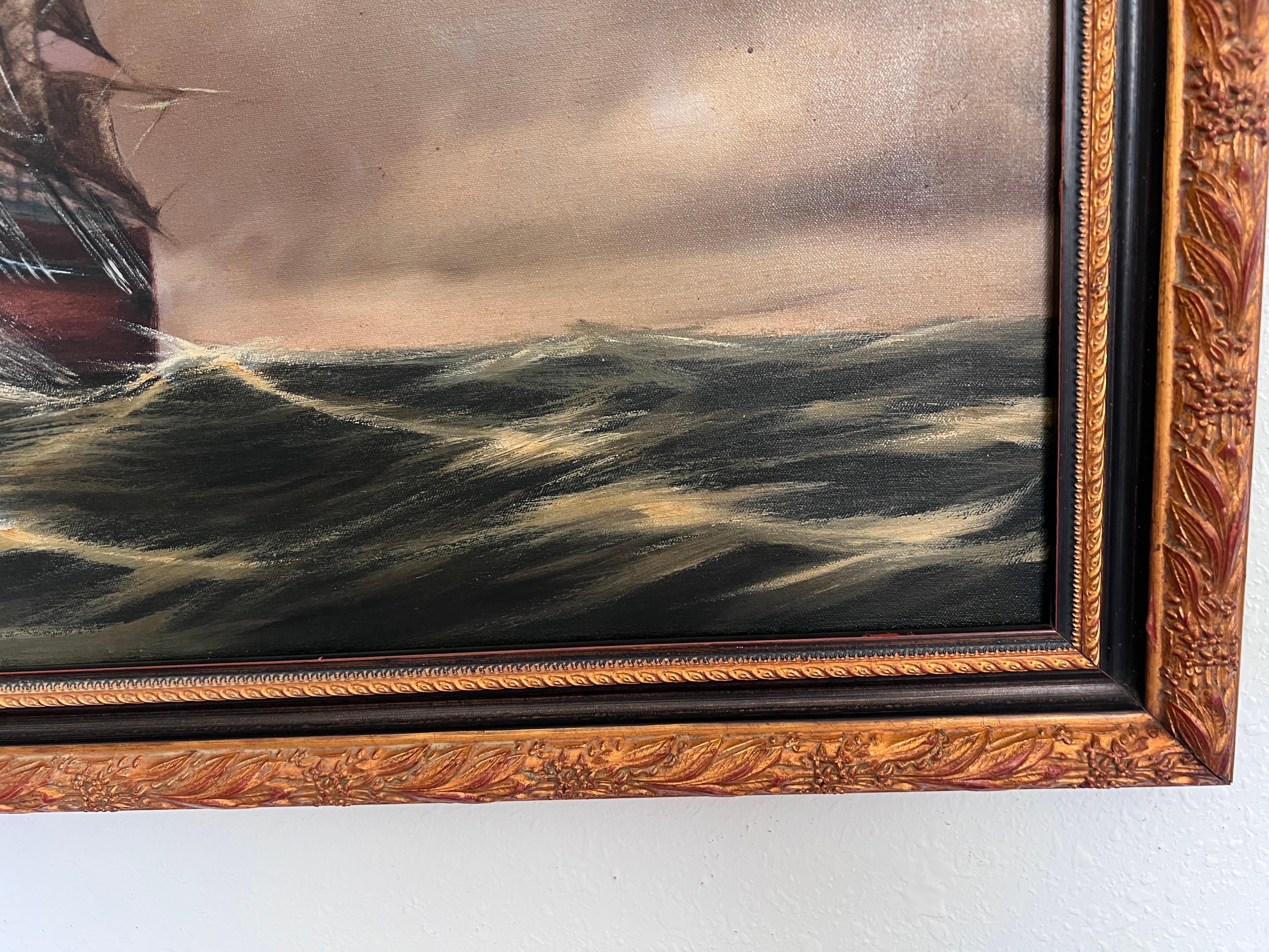 Renato Longanesi - Original Vintage Oil Painting Clipper Ship Stormy Sea Framed For Sale 7