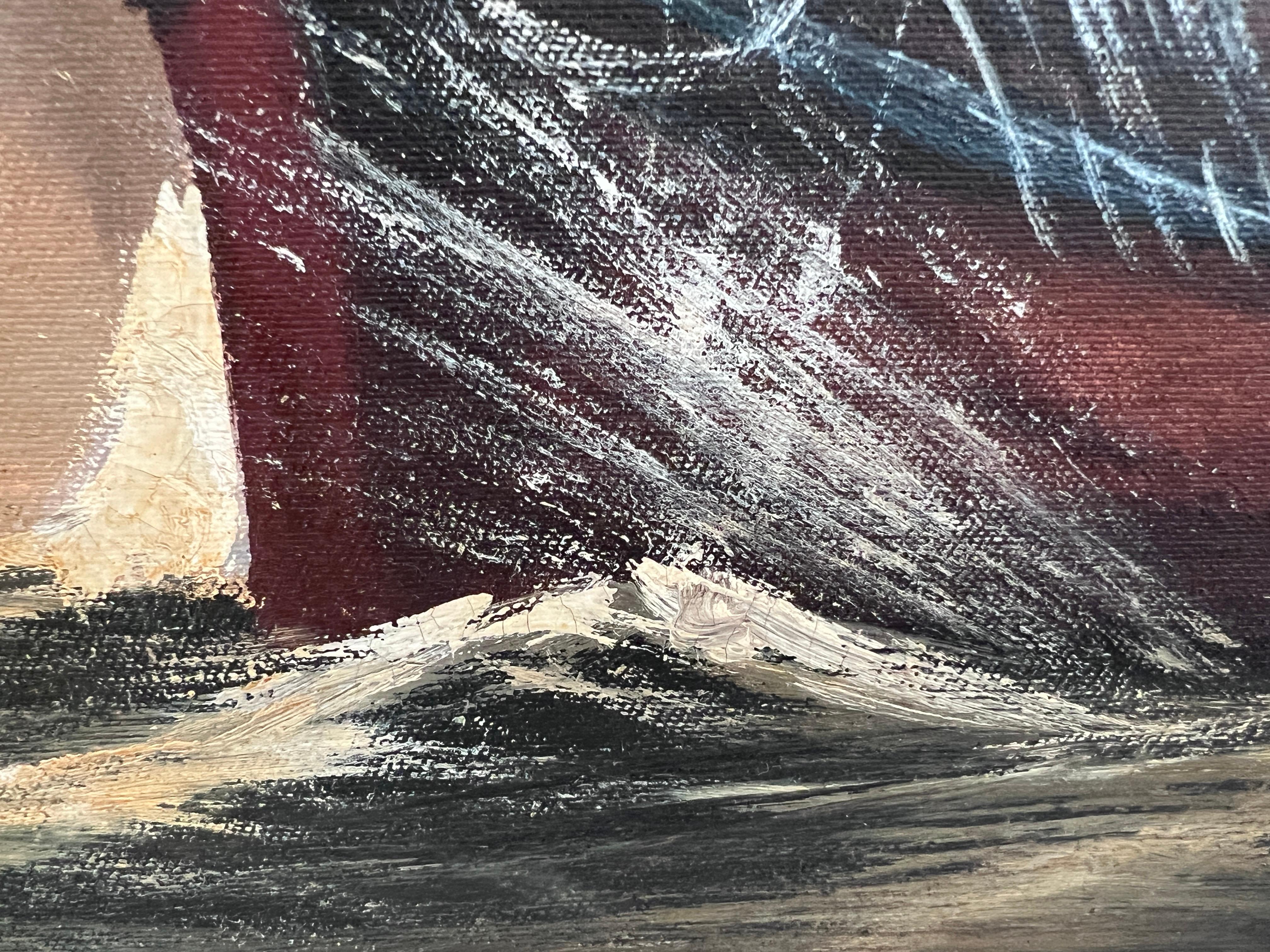 Renato Longanesi - Original Vintage Oil Painting Clipper Ship Stormy Sea Framed For Sale 8