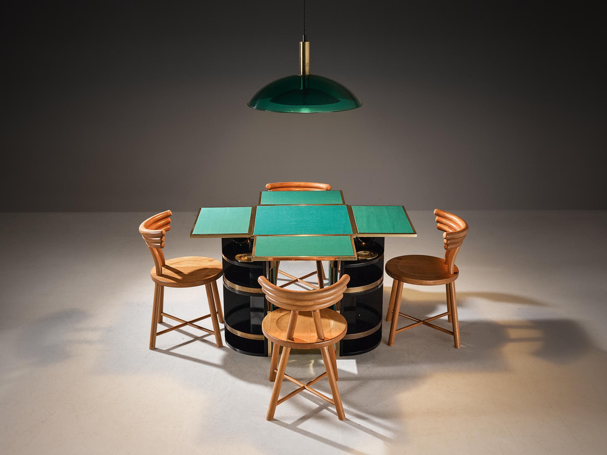 Metal Renato Meneghetti 'Cubo' Folding Game Table Set with Pendant and Chairs