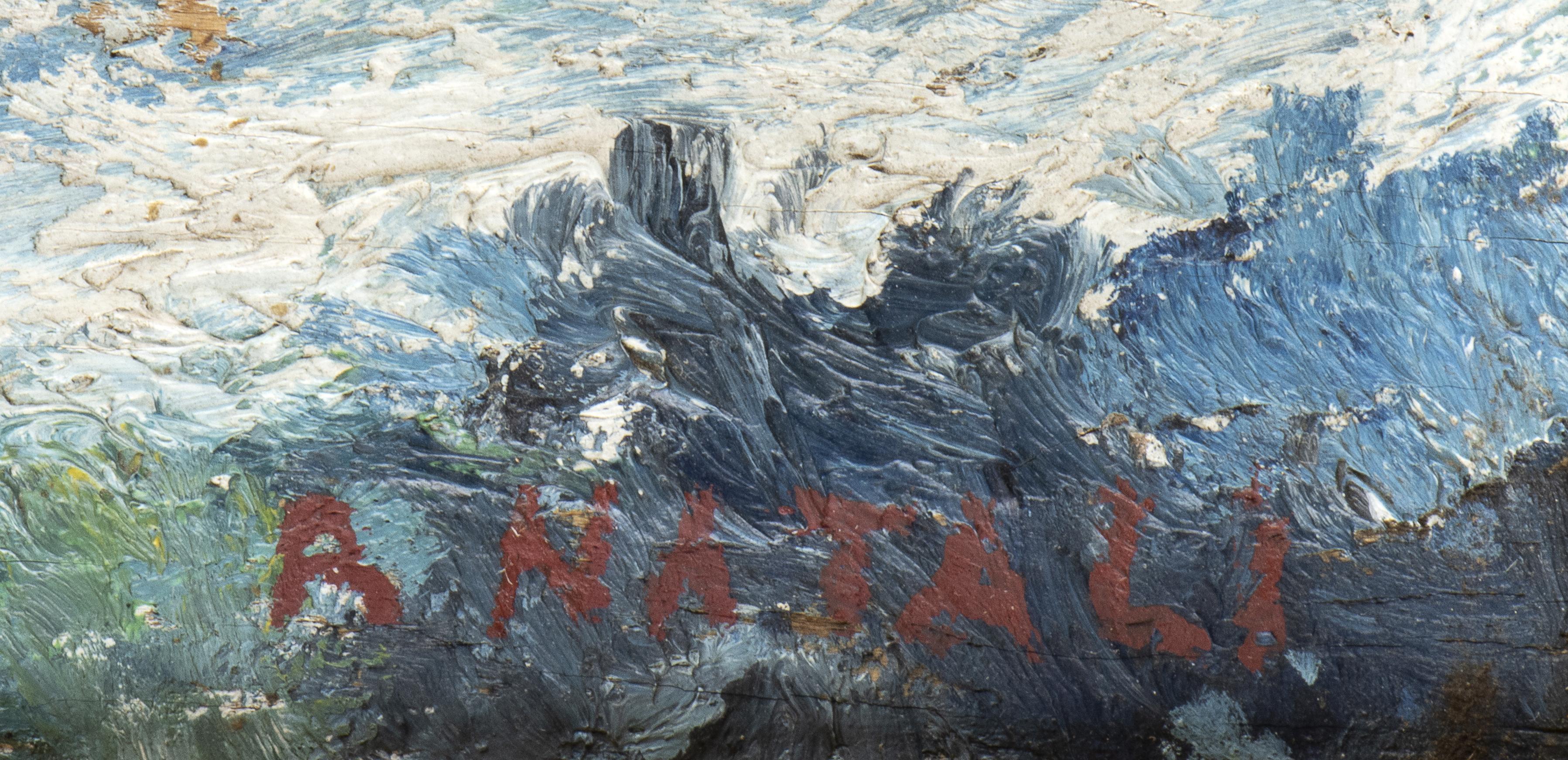 Renato Natali Dipinto a olio su tavola Due velieri in un mare agitato Firmato XX 4