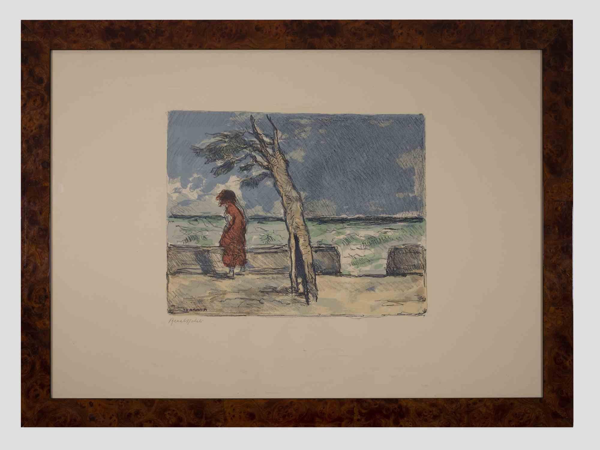 Mar con figura es una litografía original realizada por el artista italiano Renato Natali en la década de 1970.

Firmado a mano en lápiz abajo a la izquierda.

Buen estado (ligeras manchas en la hoja).