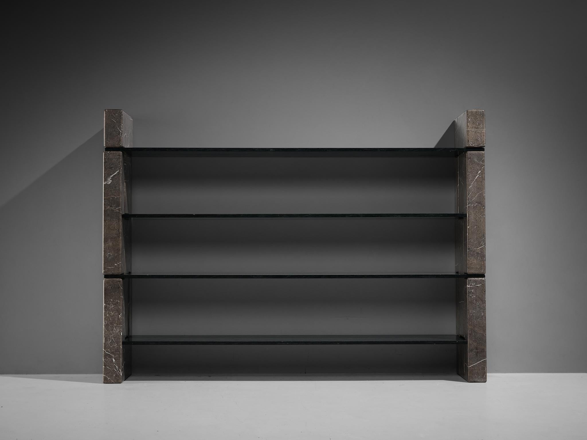 cinder block and wood shelves