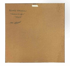 7525. Obra de técnica mixta, estilo abstracto, firmada, 1975, enmarcada