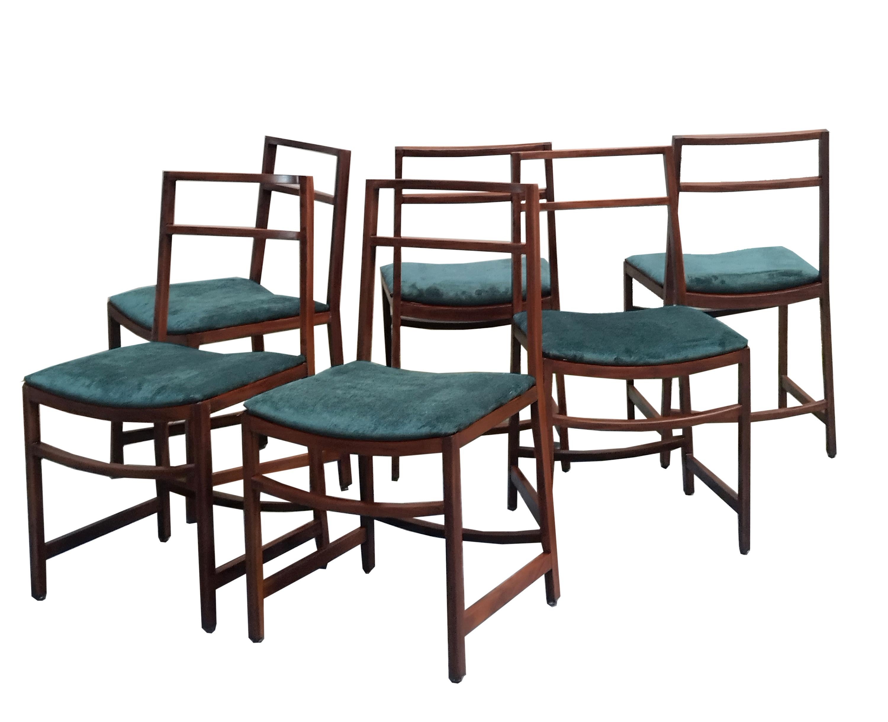 Renato Venturi para Mim 6 sillas de tela verde y madera, Italia Años 60 Italiano en venta