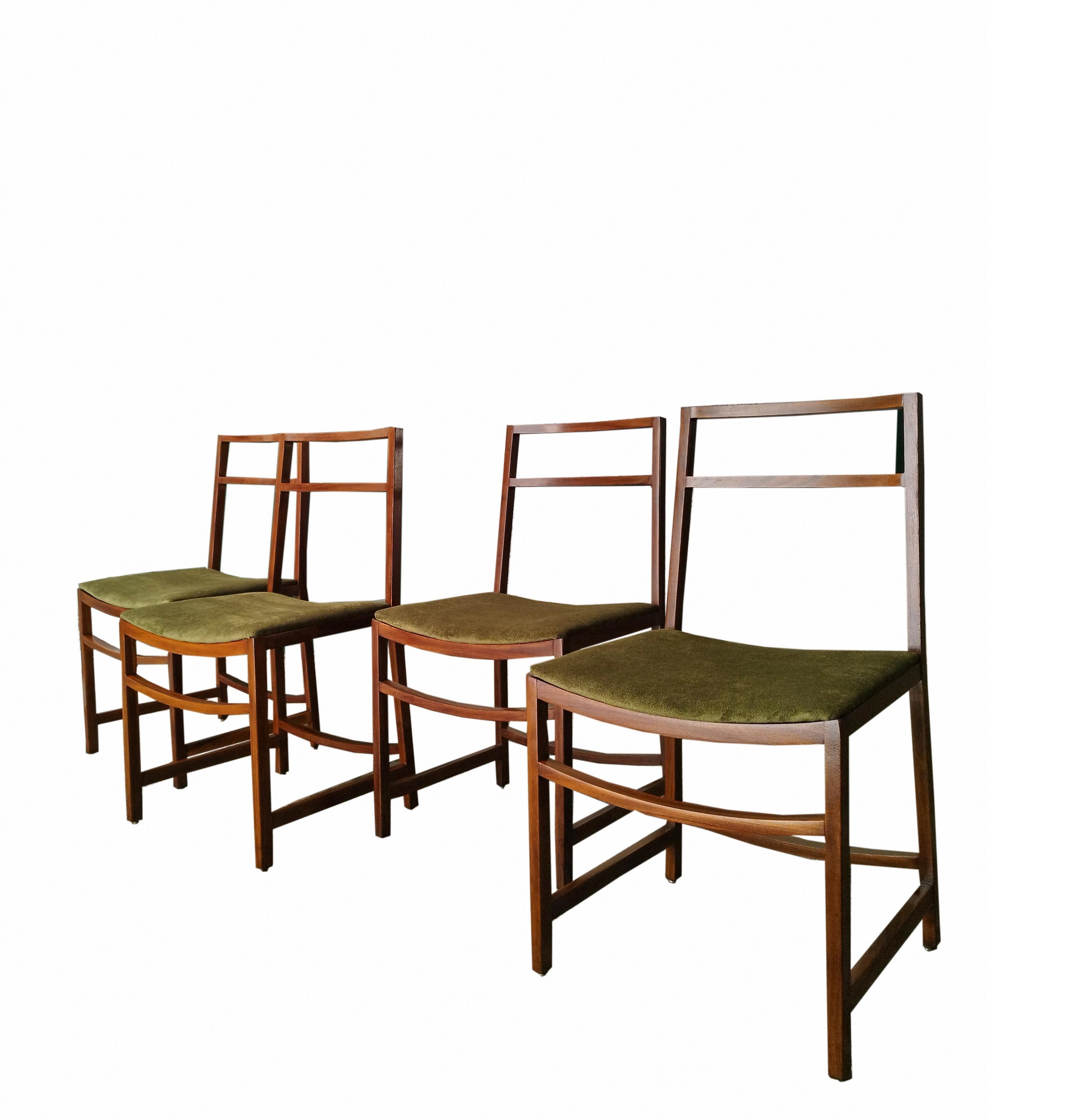Italian Renato Venturi for Mim Set of 4 Green Fabric and Wood Chairs, Italy 1960s