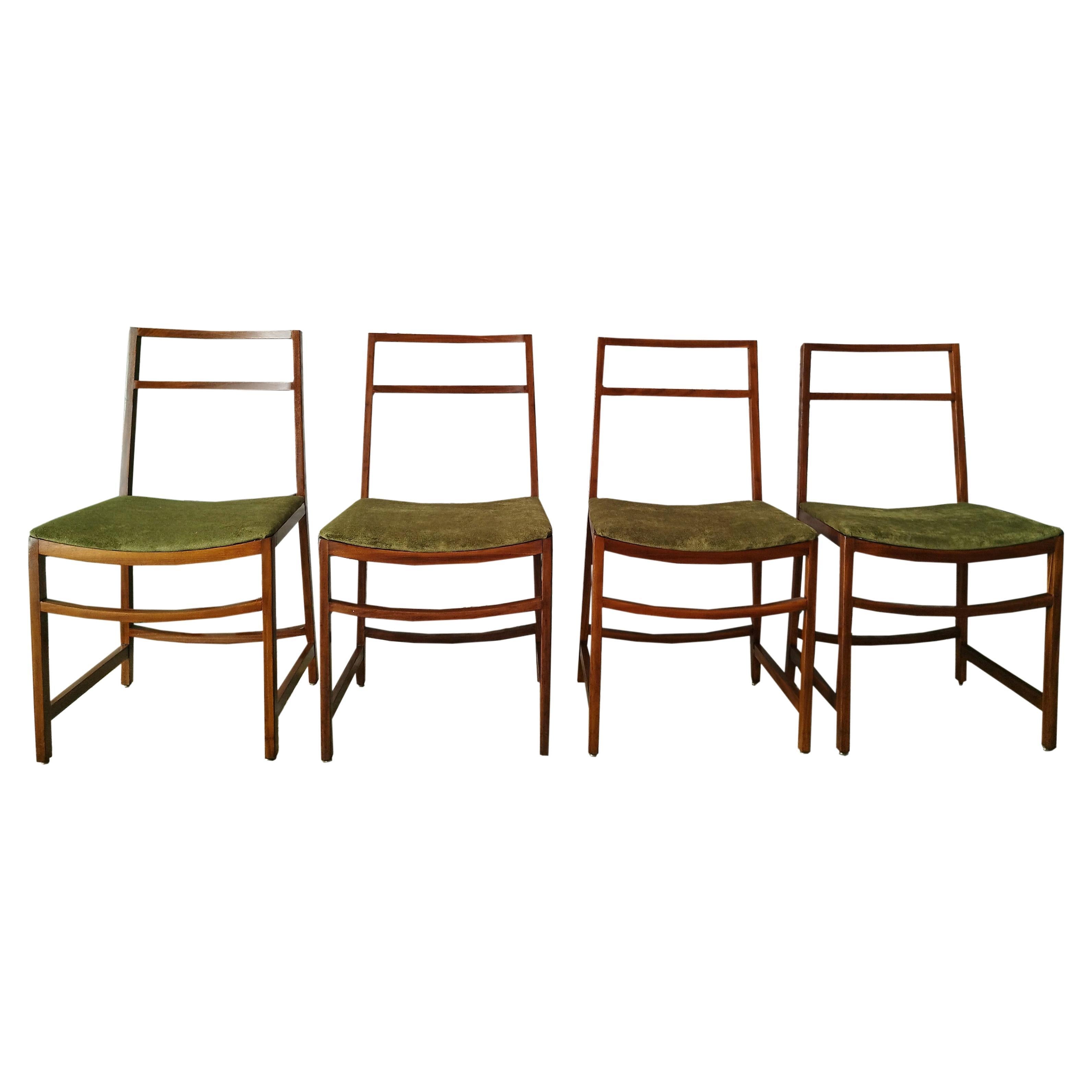 Renato Venturi for Mim Set of 4 Green Fabric and Wood Chairs, Italy 1960s
