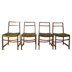 Renato Venturi for Mim Set of 4 Green Fabric and Wood Chairs, Italy 1960s