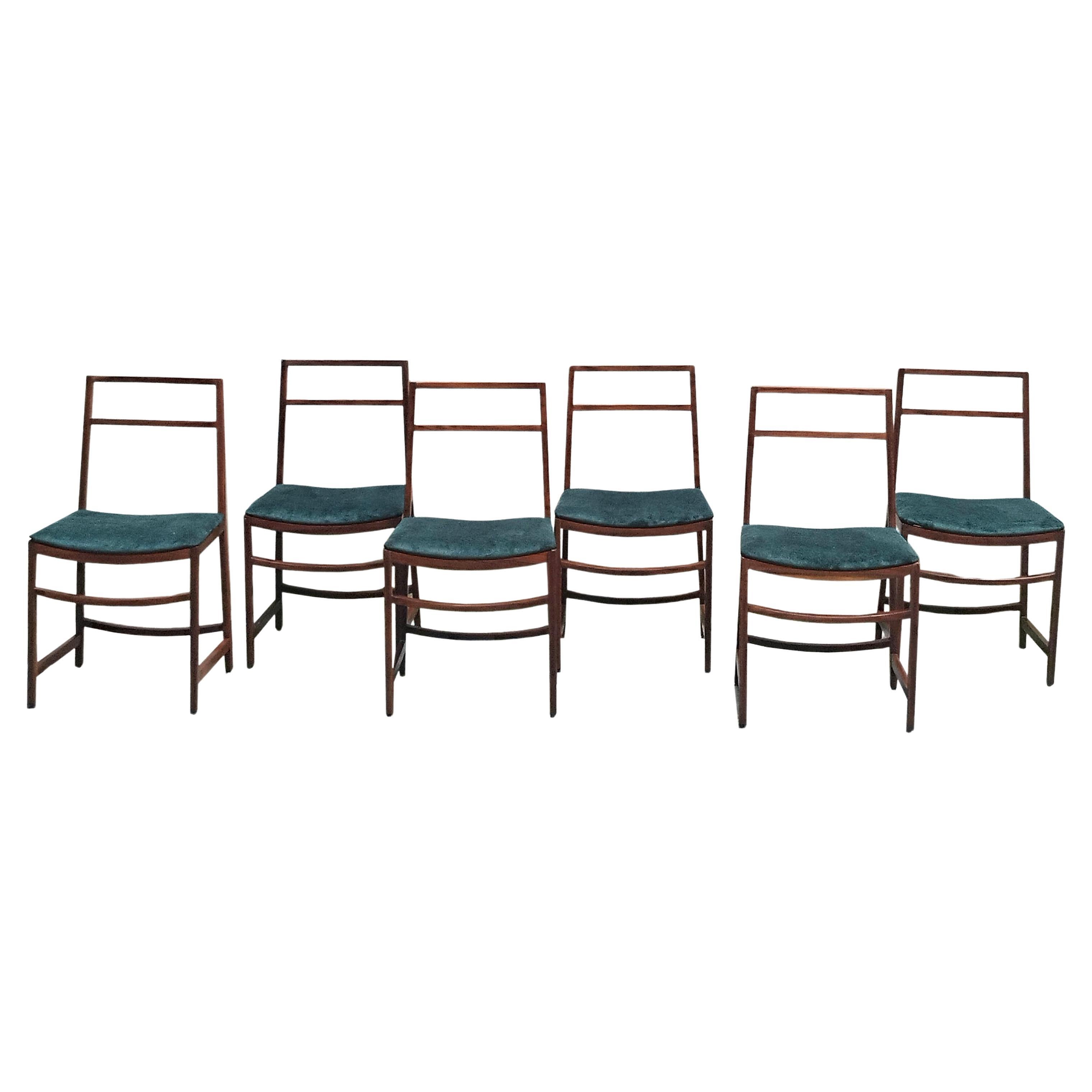 Renato Venturi para Mim Conjunto de 6 sillas de tela verde y madera, Italia Años 60