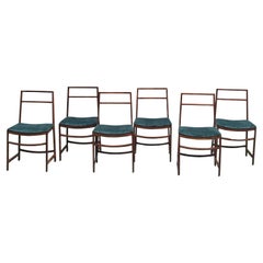 Renato Venturi for Mim Set of 6 Green Fabric and Wood Chairs, Italy 1960s