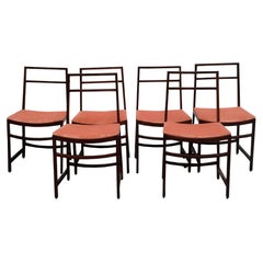 Renato Venturi for Mim Set of 6 Orange Fabric and Wood Chairs, Italy 1960s