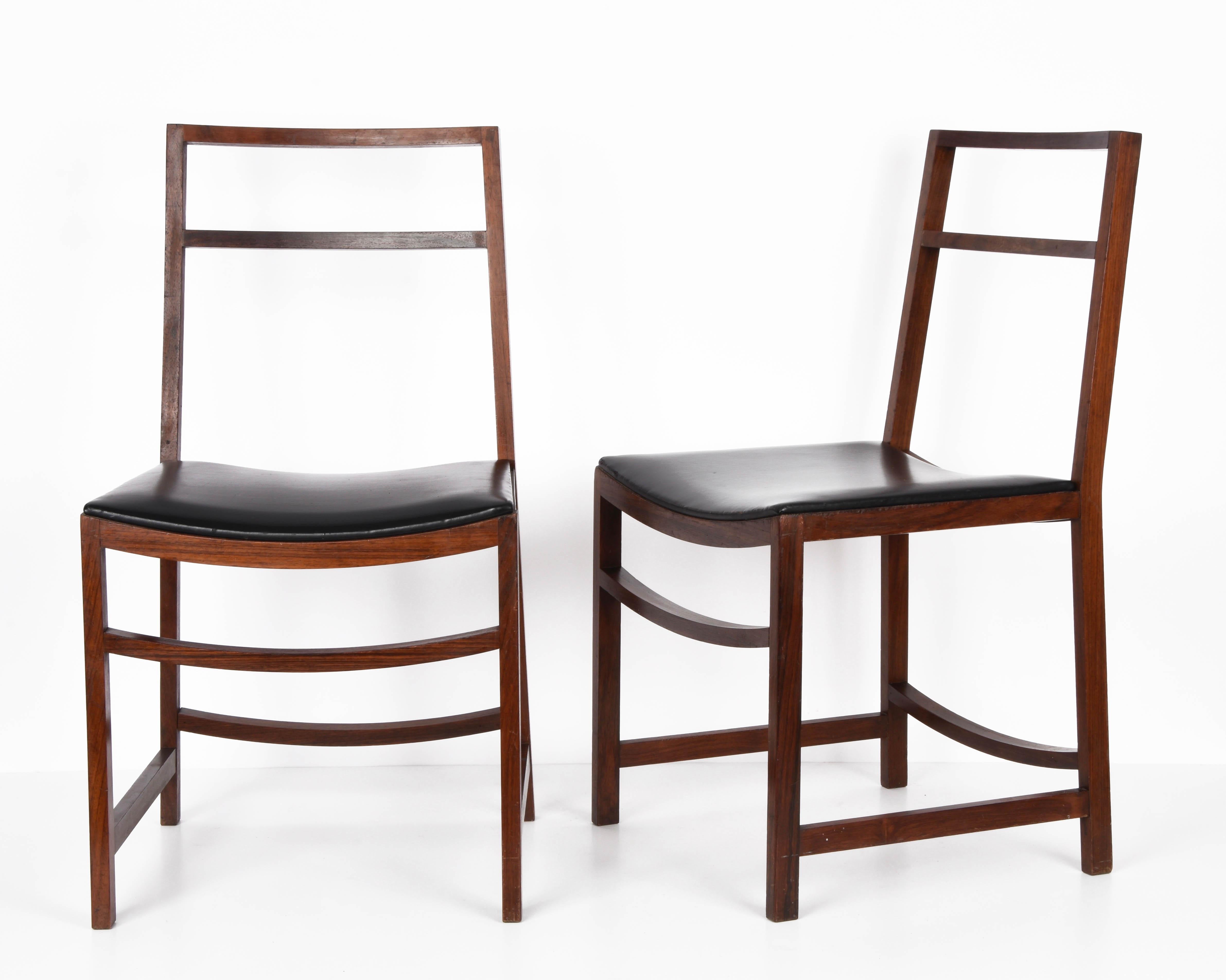 Faux Leather Renato Venturi Midcentury Set of Italian Wood Dining Chairs for MIM Roma, 1960s