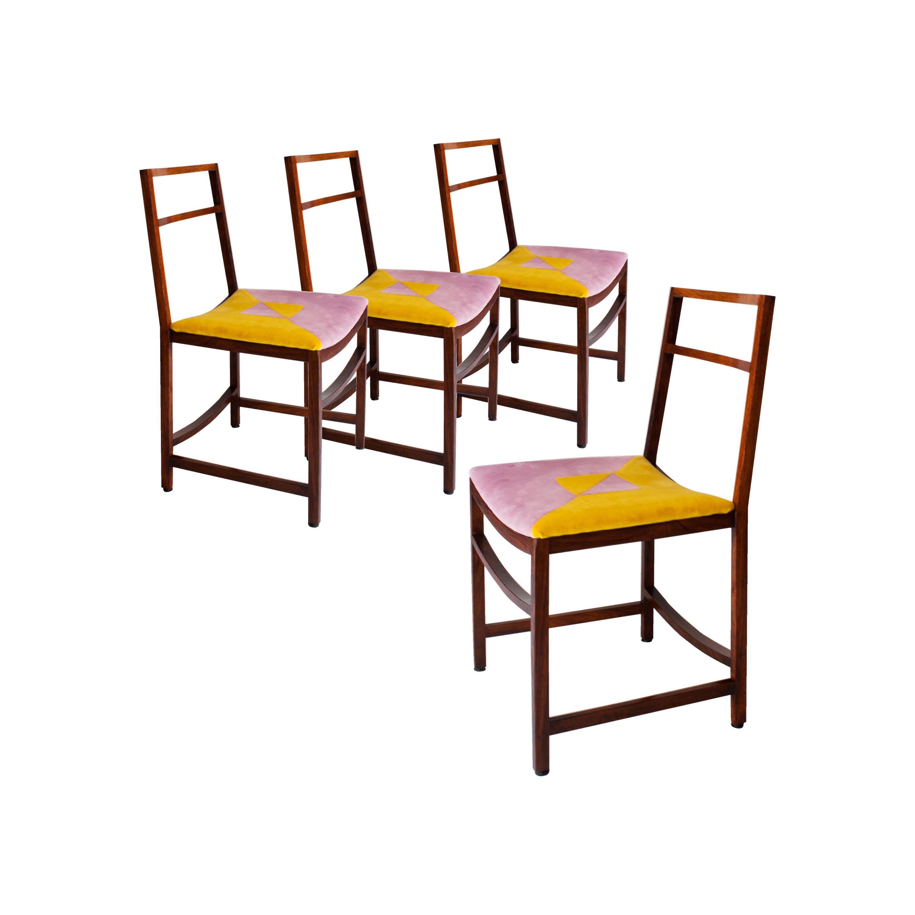 Renato Venturi Midcentury Yellow Lilac Italian Set of Four Chairs, Italy, 1960