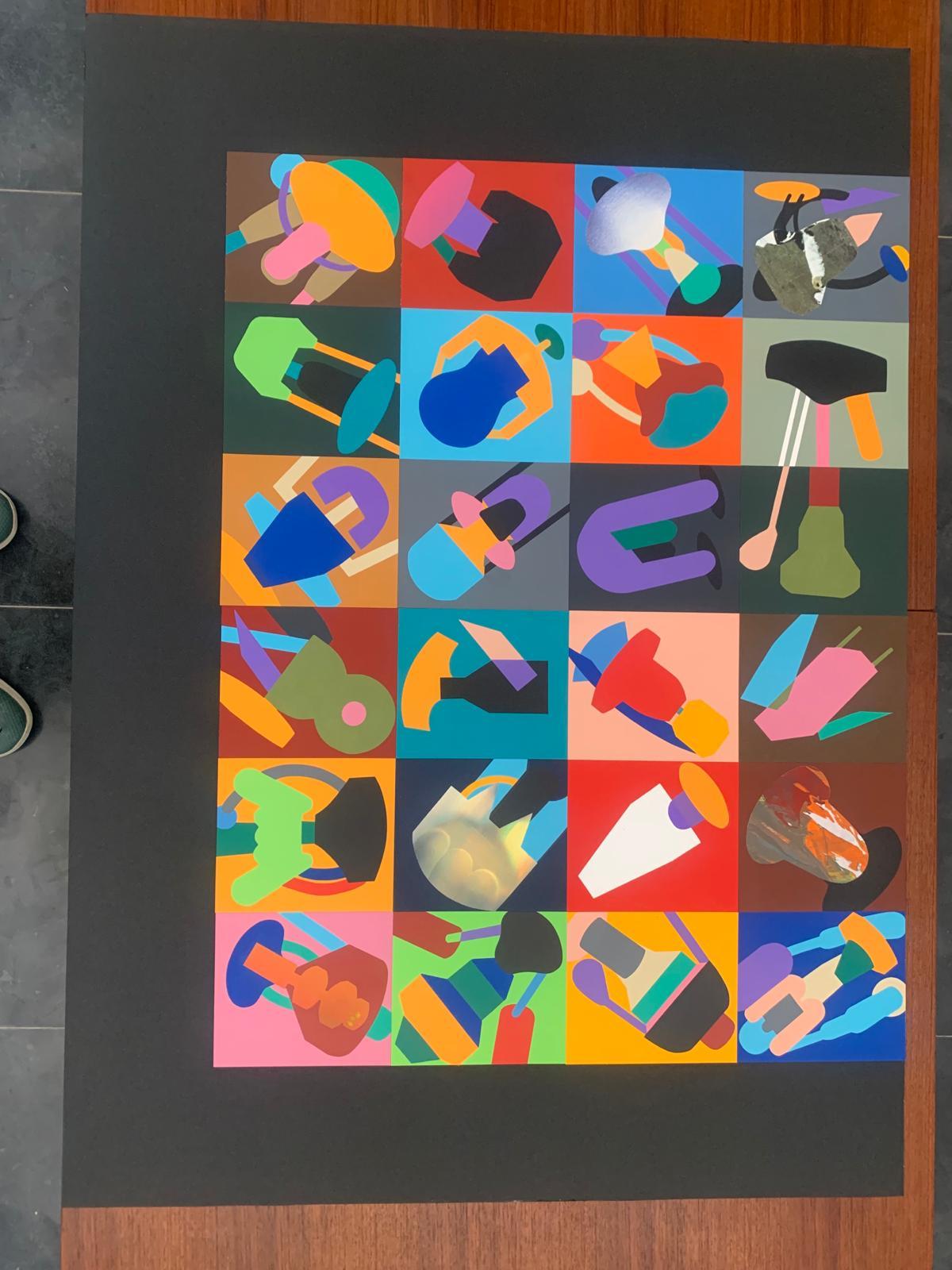 Renato Volpini, Komposition anthropomorpher Elemente, 1990, Collage und Mischtechnik (Futuristisch) im Angebot
