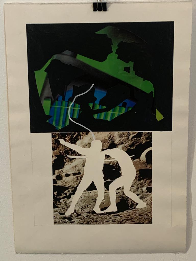 Ère spatiale Renato Volpini, Scène spatiale, 1969, Collage et Tempera en vente