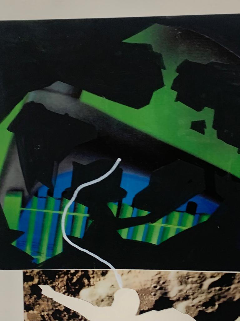 italien Renato Volpini, Scène spatiale, 1969, Collage et Tempera en vente