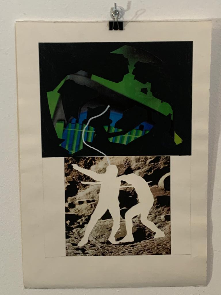 Renato Volpini, Scène spatiale, 1969, Collage et Tempera Bon état - En vente à Montelabbate, PU