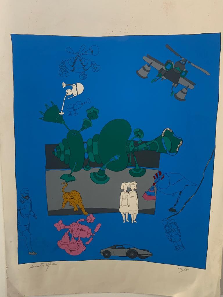 Modern Renato Volpini, Useless Characters and Machines, Lithograph For Sale