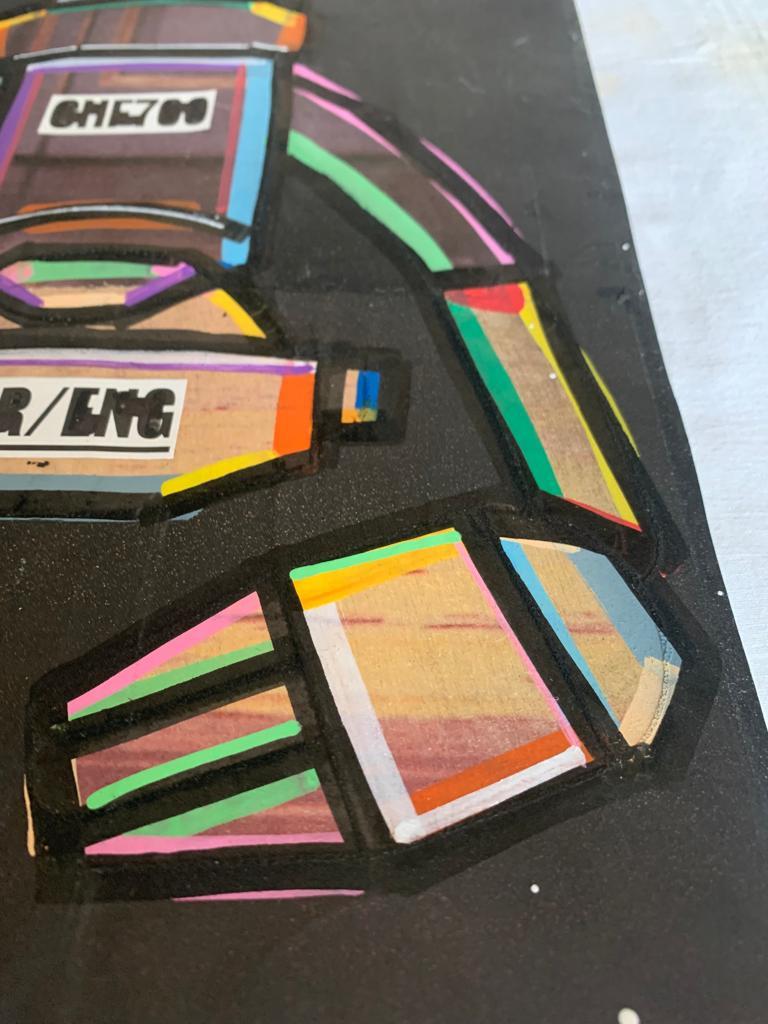 Européen Renato Volpini, Machineless Machine, Collage and Tempera, 1970 en vente