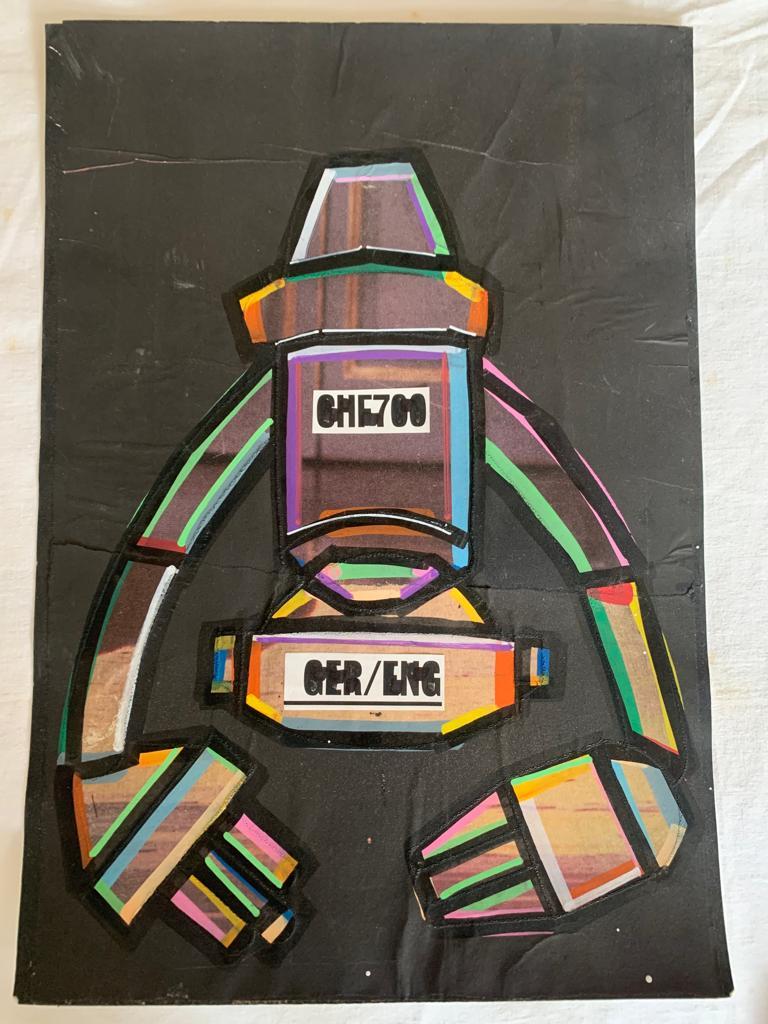 Renato Volpini, Machineless Machine, Collage and Tempera, 1970 Bon état - En vente à Montelabbate, PU