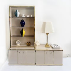 Renato Zevi Beige Brass Display Cabinet 1970s Smoked Glass