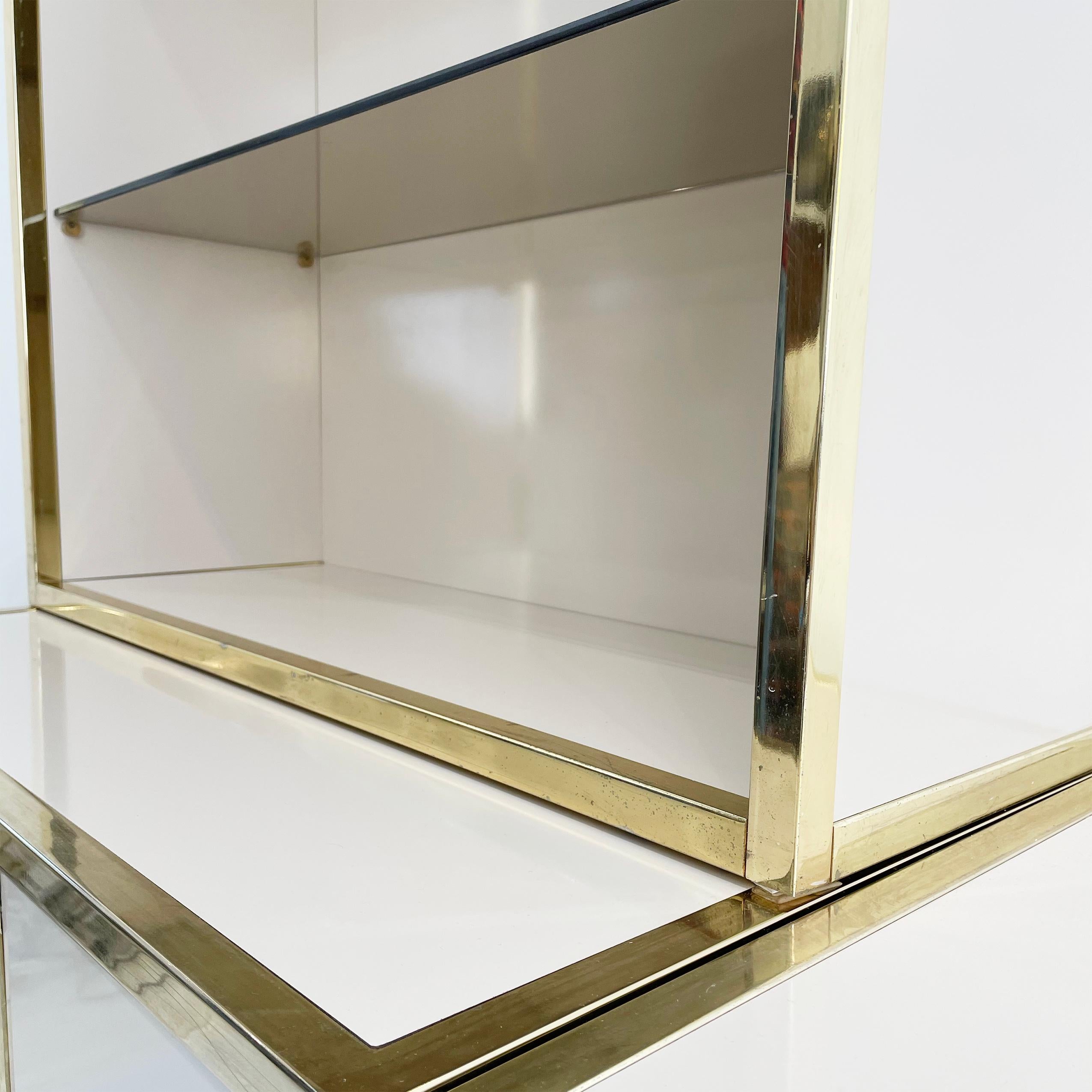 Renato Zevi Beige Brass Display Cabinet 1970s Smoked Glass For Sale 3