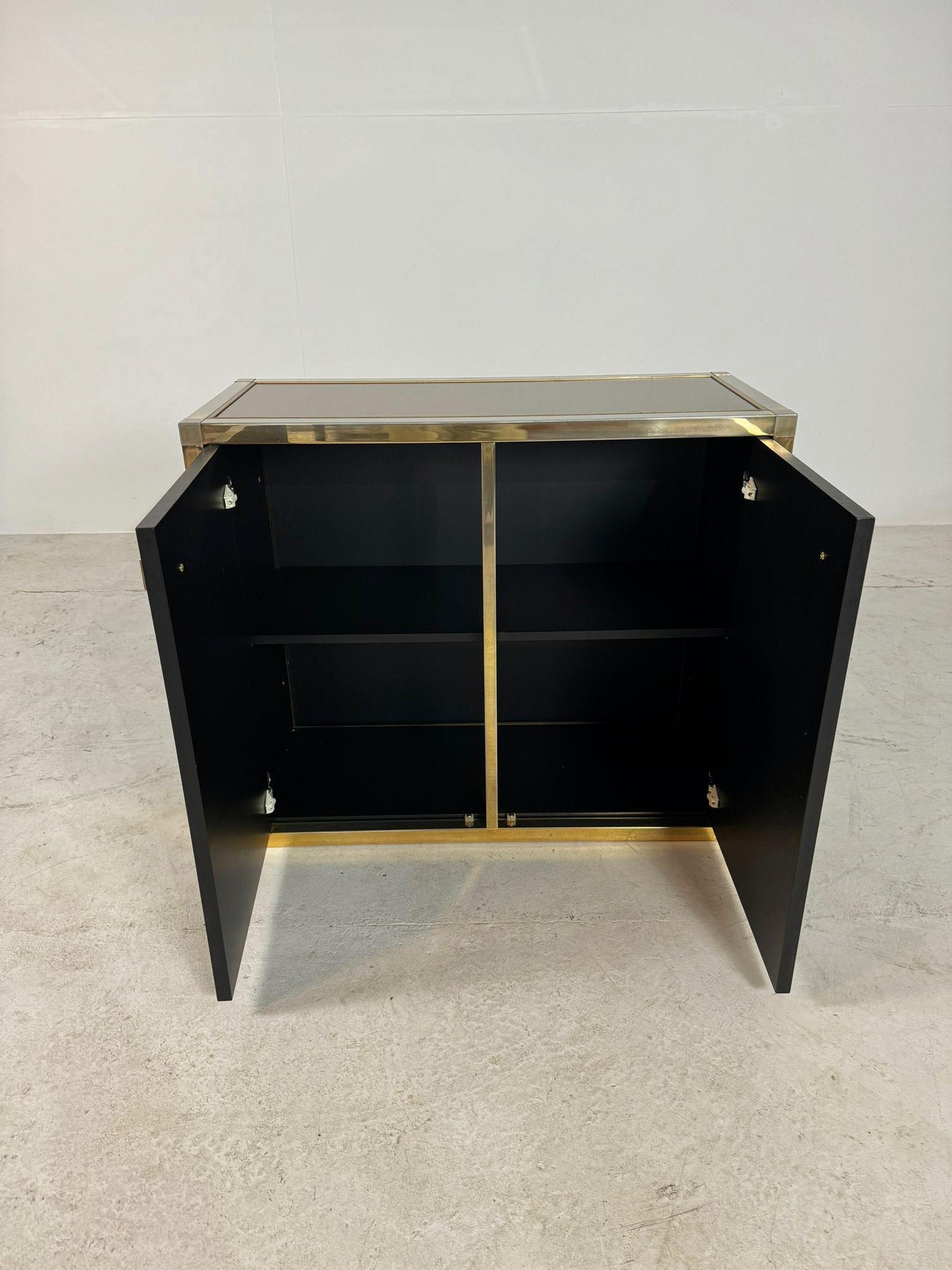 Renato Zevi Brass and Black Lacquered Sideboard of Three Pieces, Italy, 1970s For Sale 7